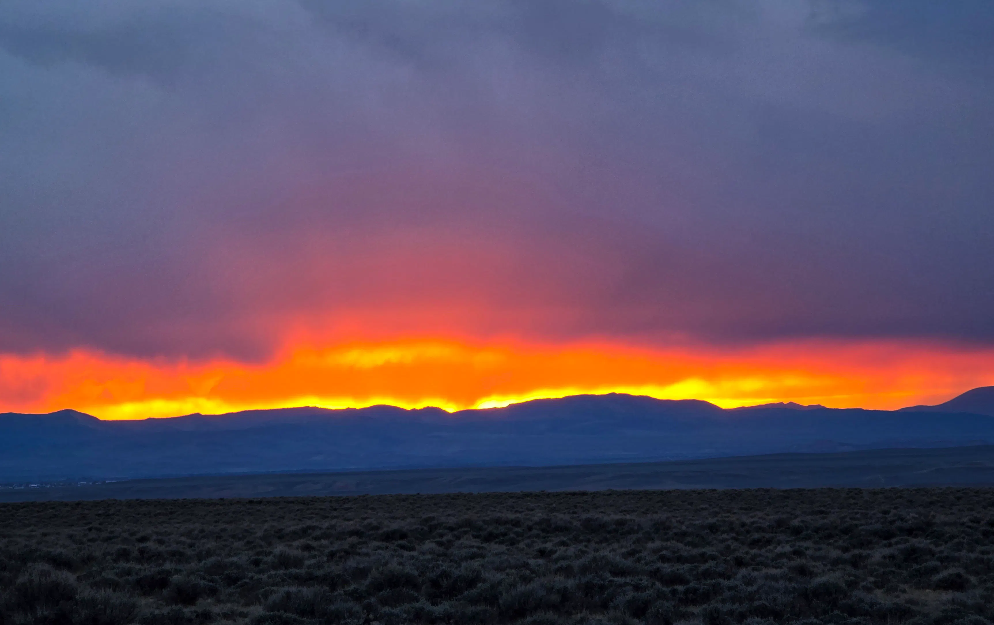 "Sunset over the Wyoming range seen from Big Piney."