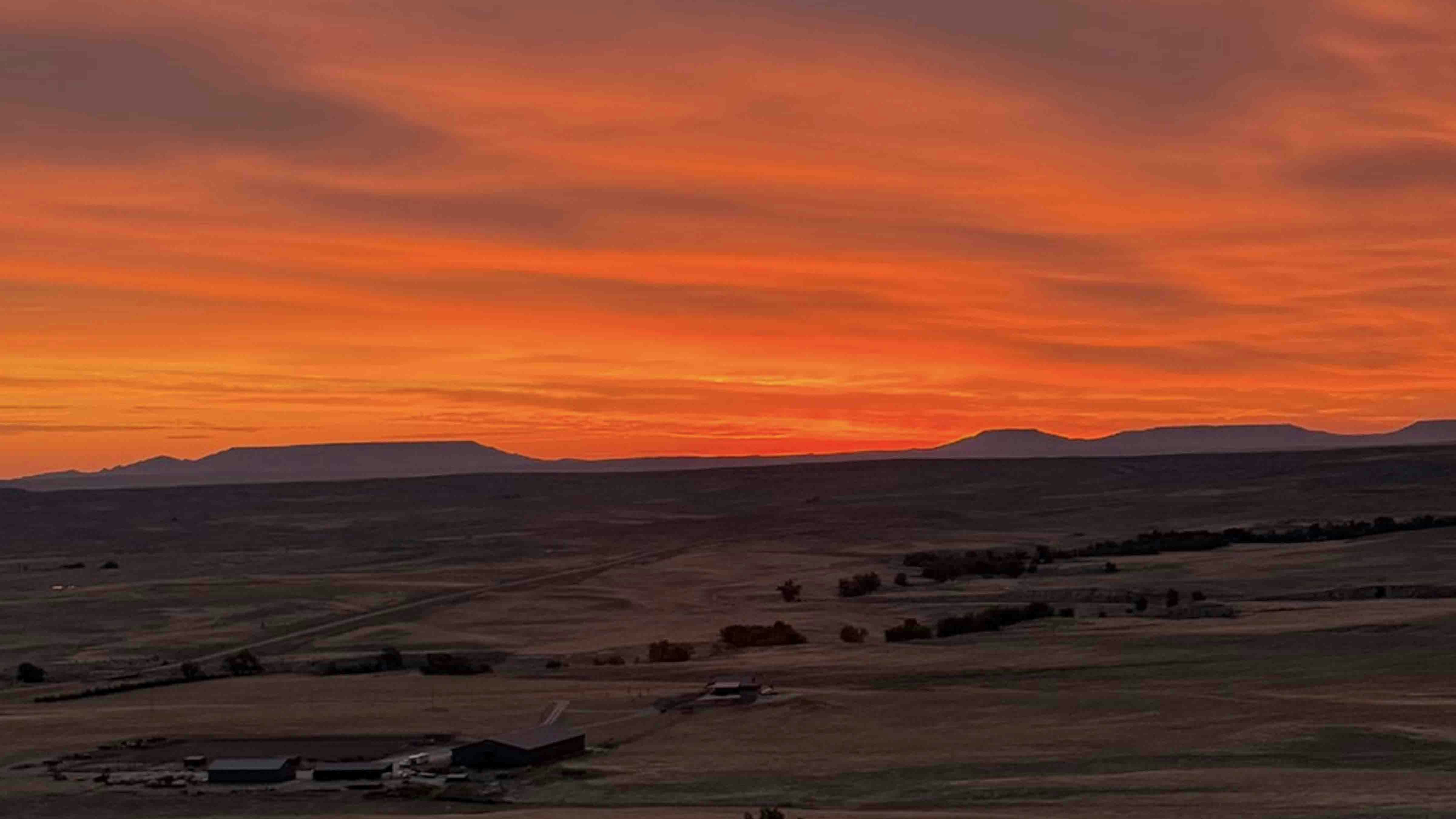Sunrise view of Pumpkin Buttes from Sussex, Wyoming.