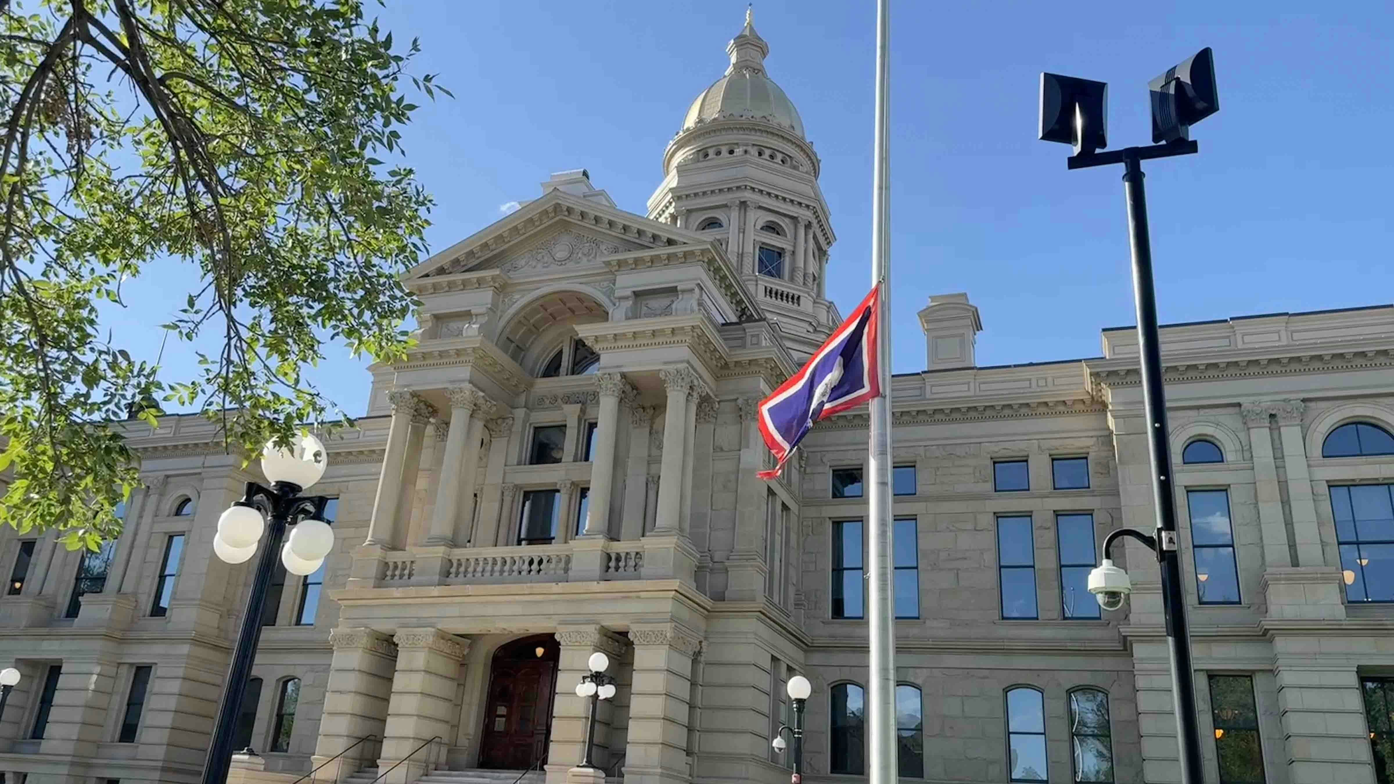 Wyoming flag at half staff to honor the memory of Charlie Kirk who was shot in killed on Wednesday, Sept 10, 2025