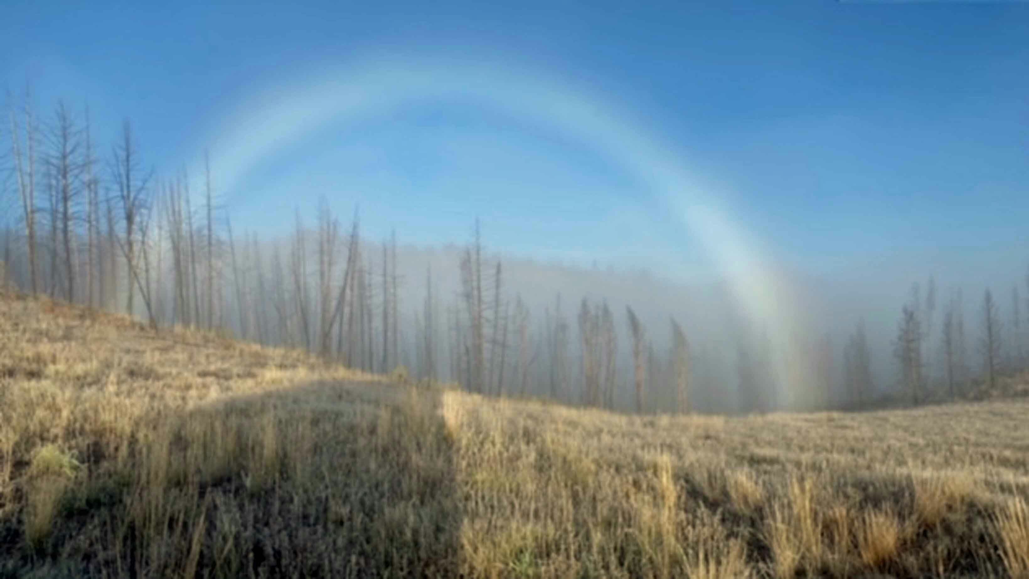 Ghost Rainbow: Colorless frosty rainbow in Bondurant, Wyoming on Sept 24, 2023