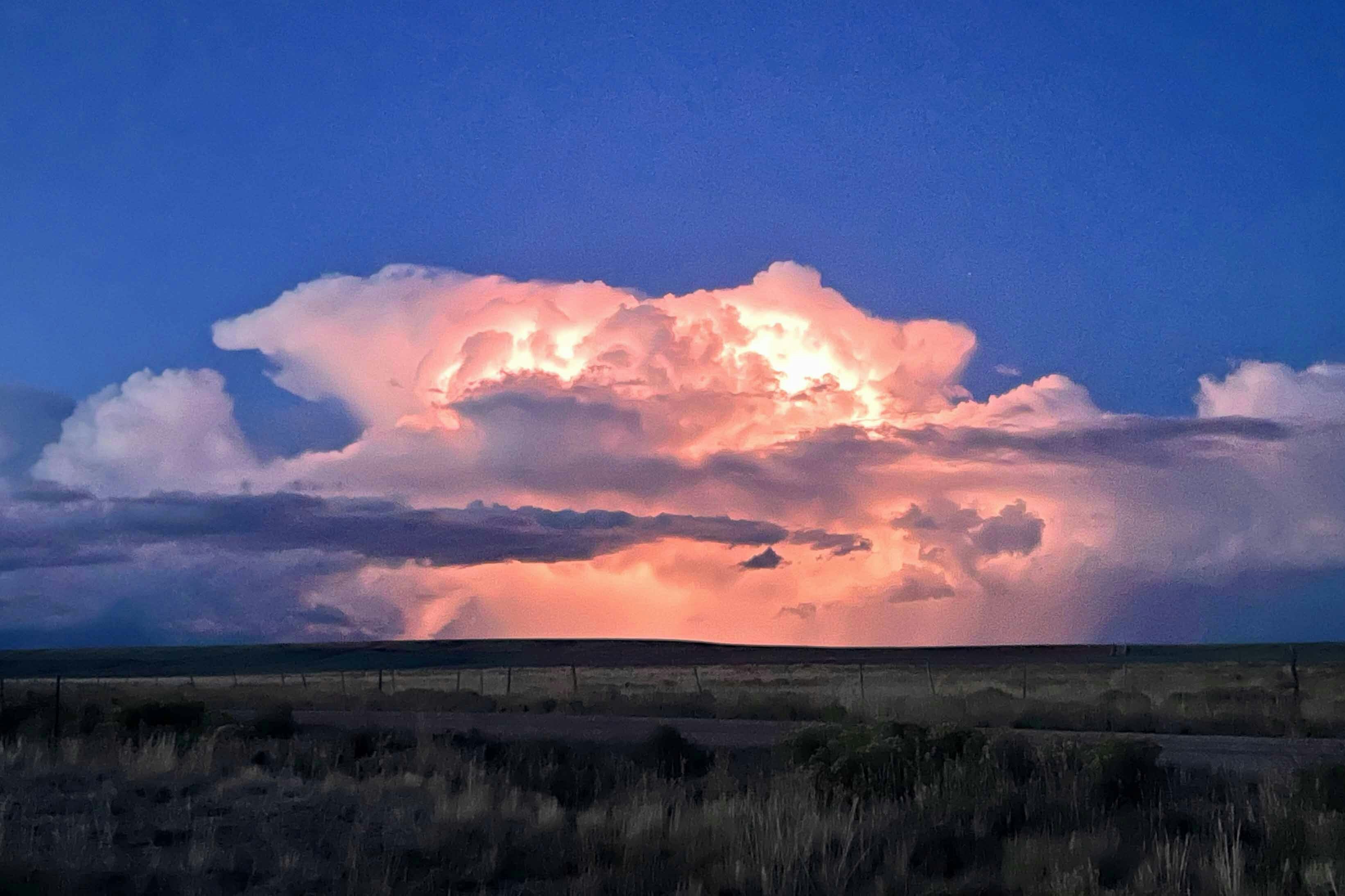 Lightning over Big Piney, Wyoming on September 3, 2023.