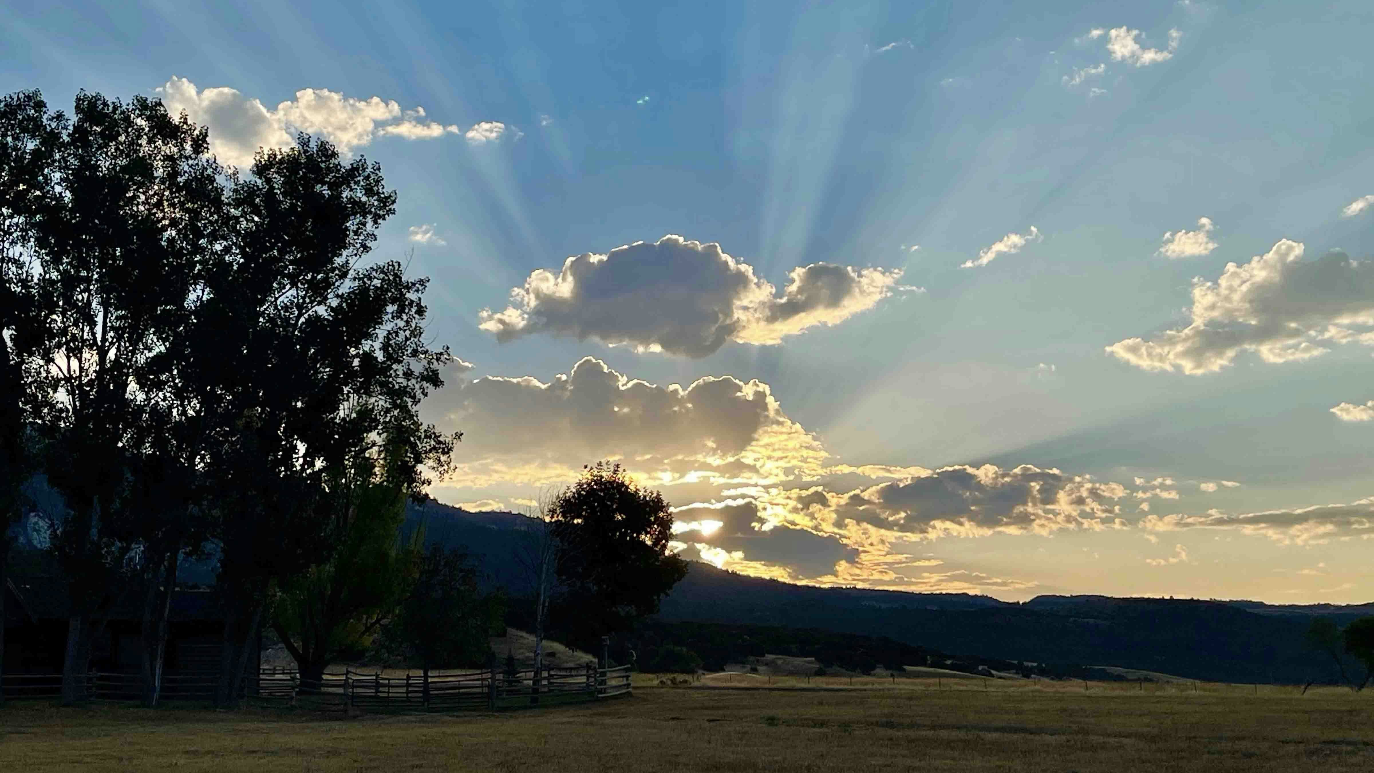 "Sun is beaming through the clouds for another heavenly day! Ten Sleep, Wyoming on Sept 7, 2024."