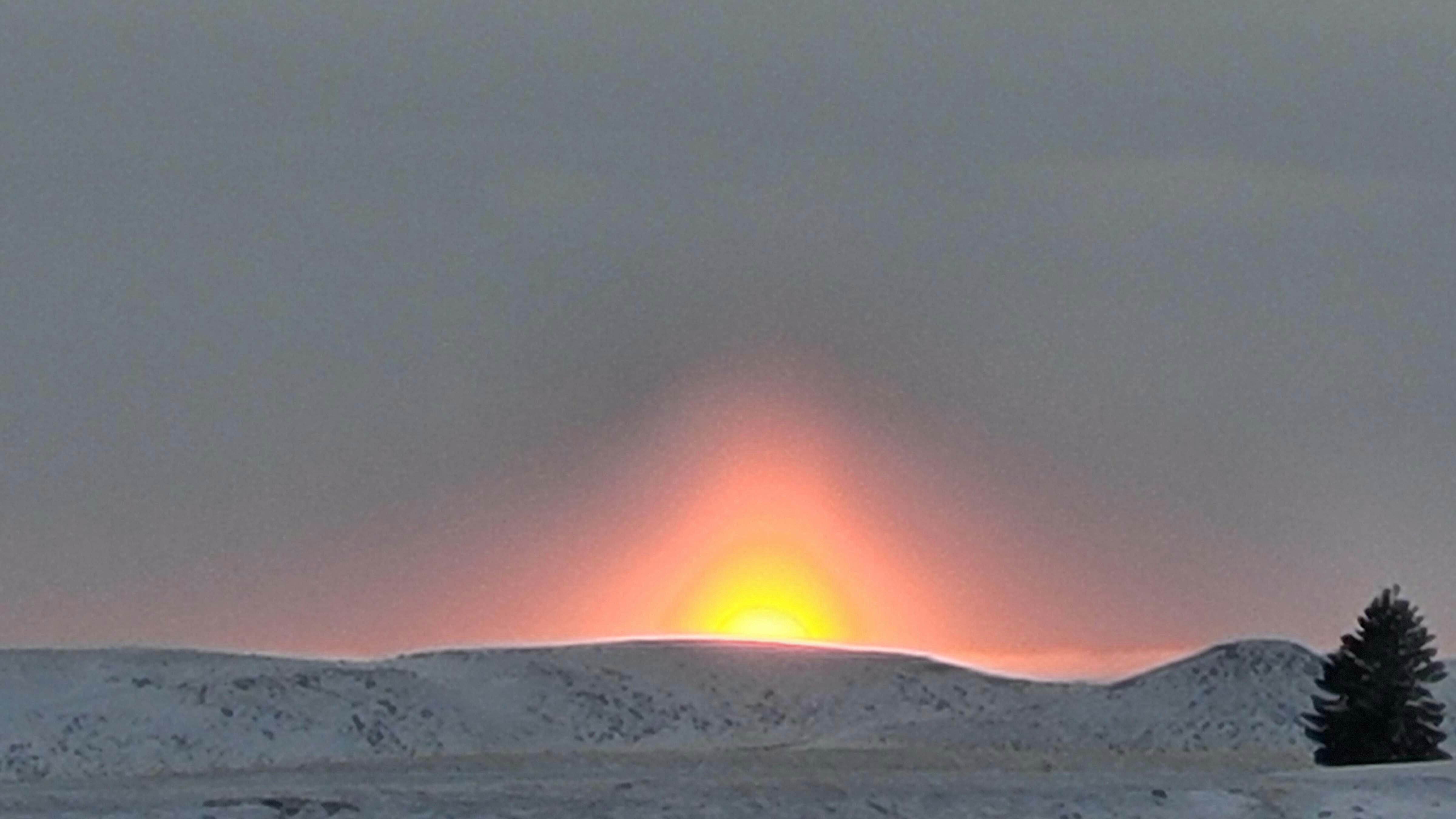 I live in Gillette and am blessed with a clear view of our epic sunsets. This was taken this evening as the day was saying goodbye to us. I love the unique image as if the sun was mimicking the buttes of our high plains. I love Wyoming!"