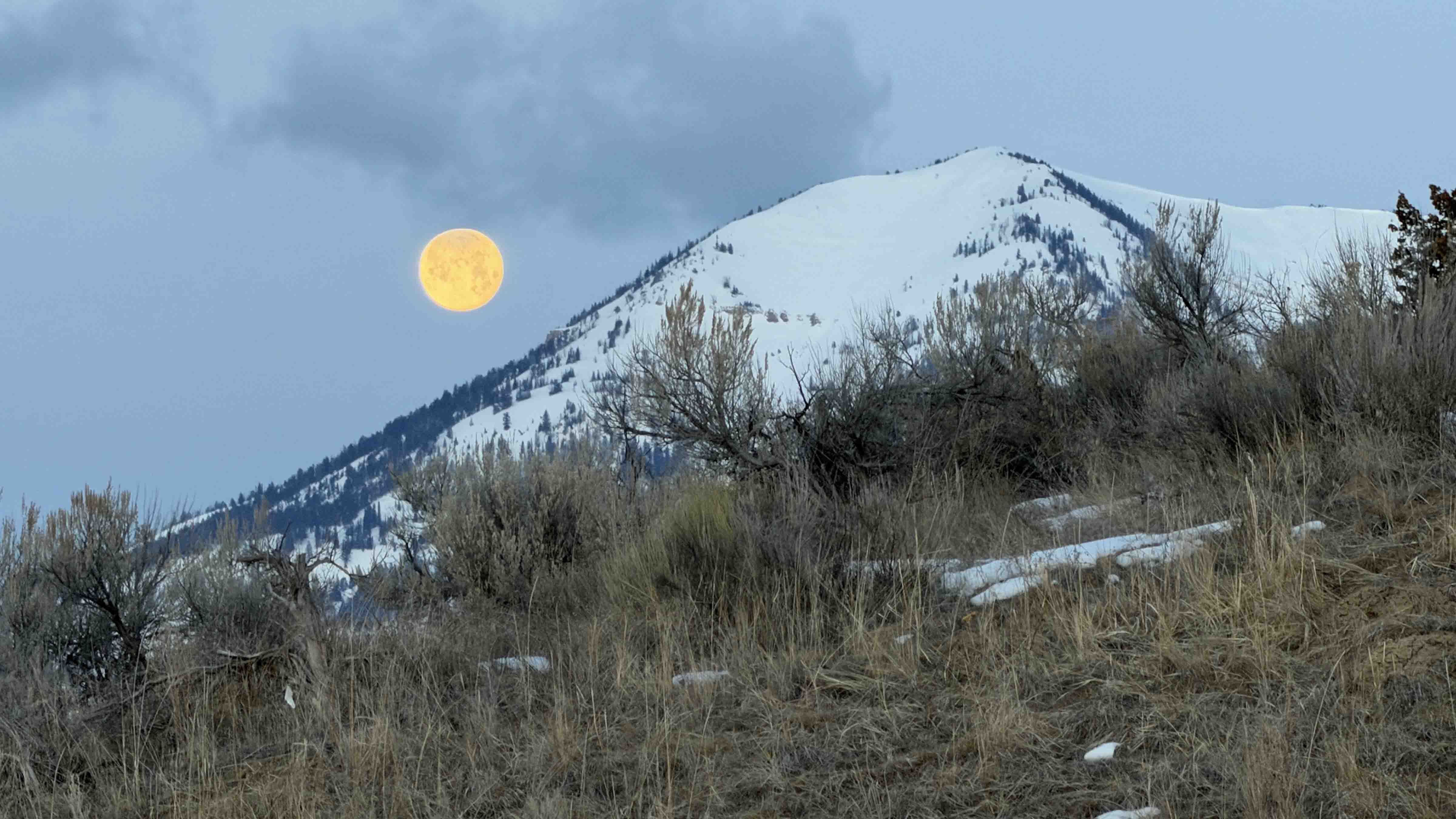 "Moon setting at sunrise over Glory Bow."