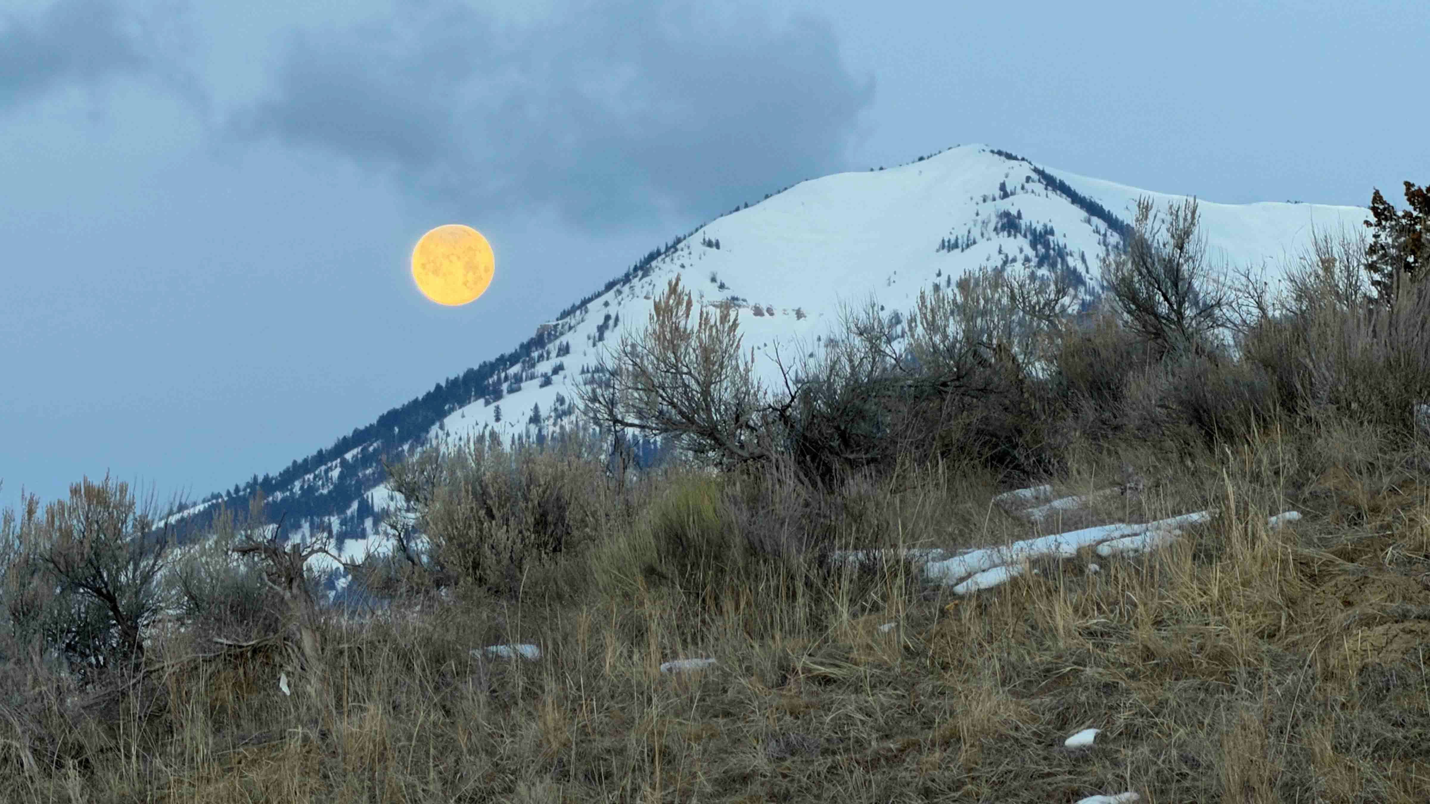 "Moon setting at sunrise over Glory Bow."