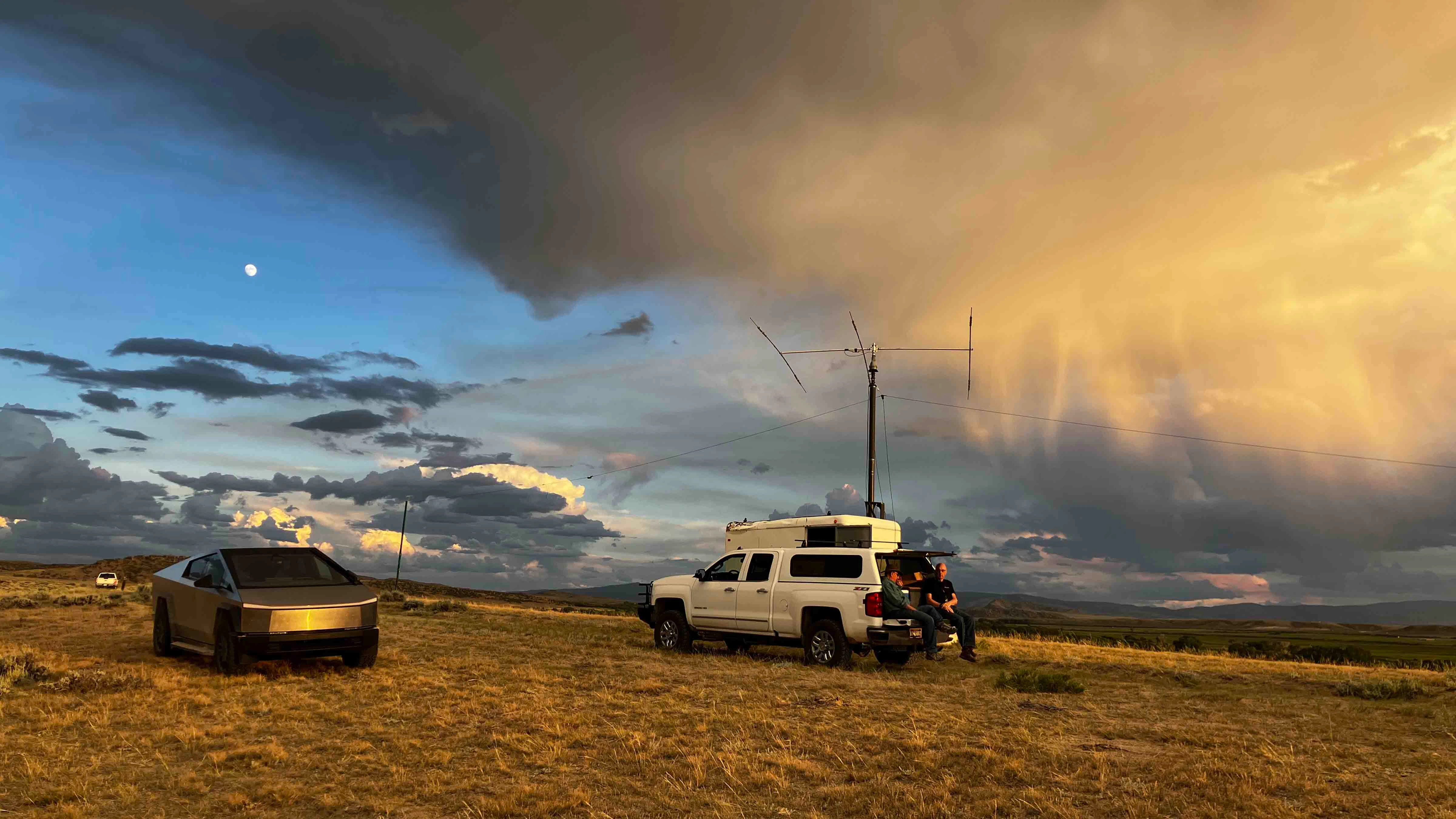 Last weekend at our Amateur Radio Field Site over the North Platte River. The sunset held spectacular colors. Virga and the strawberry moon nearing totality.
