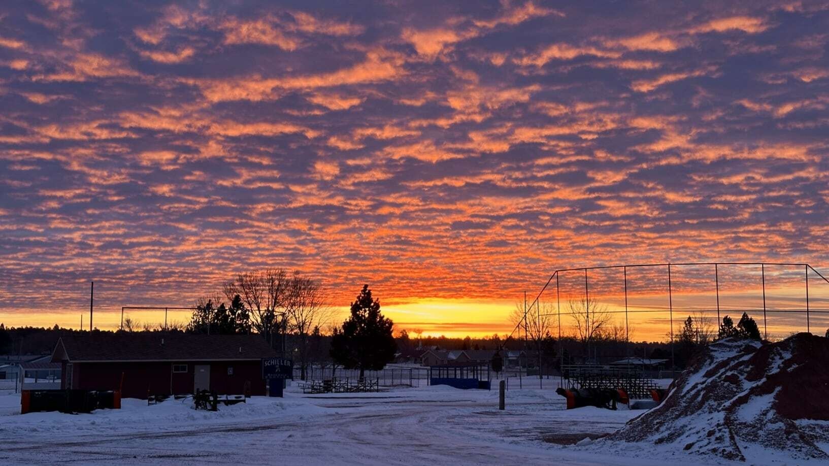 "Sunrise over the Upton baseball fields."