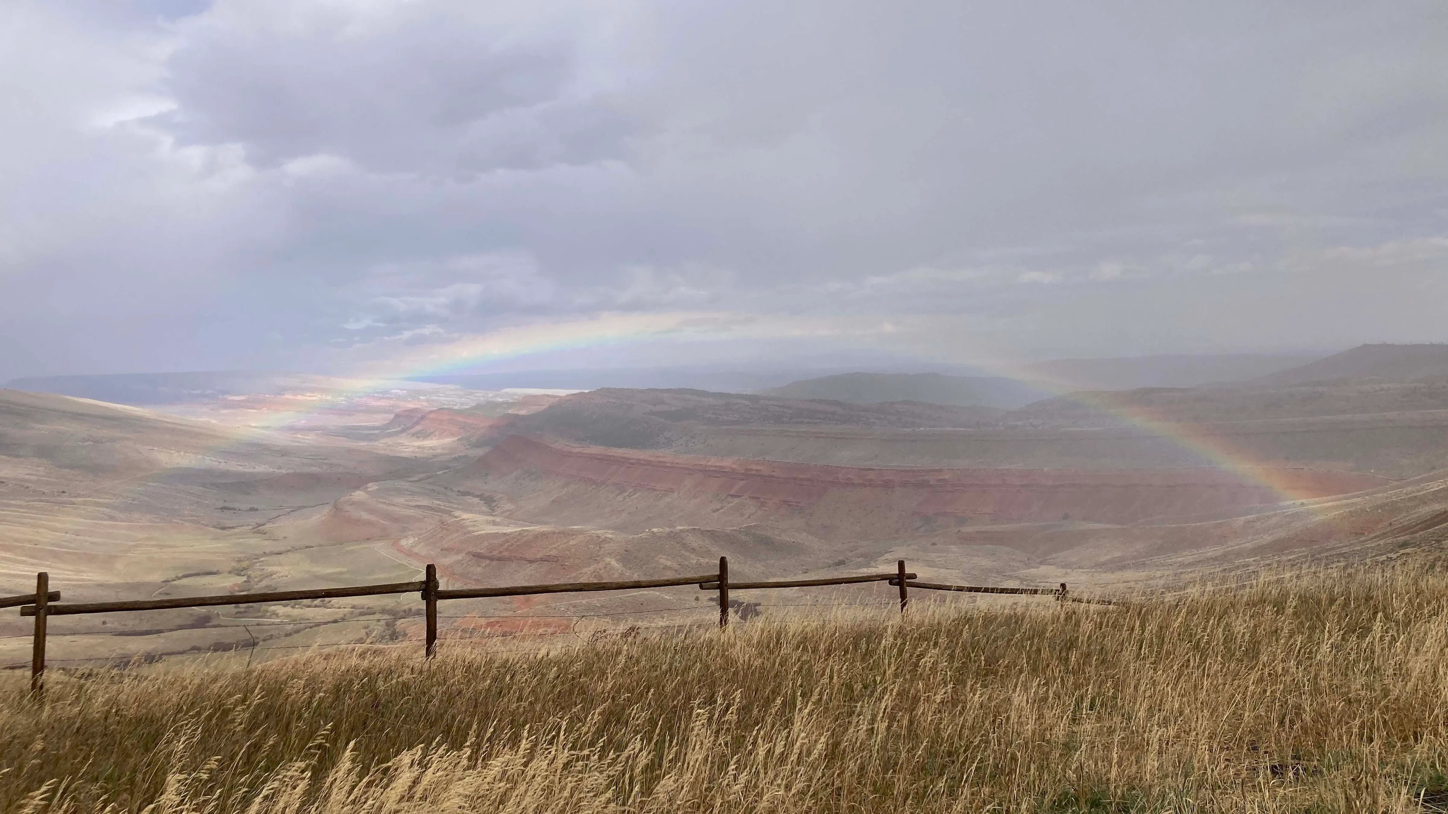 "Coming home from a work day at the Beaver Creek Nordic Trails I happened to catch a glorious rainbow over Red Canyon! No pot of gold-just a reminder of God's promise!"