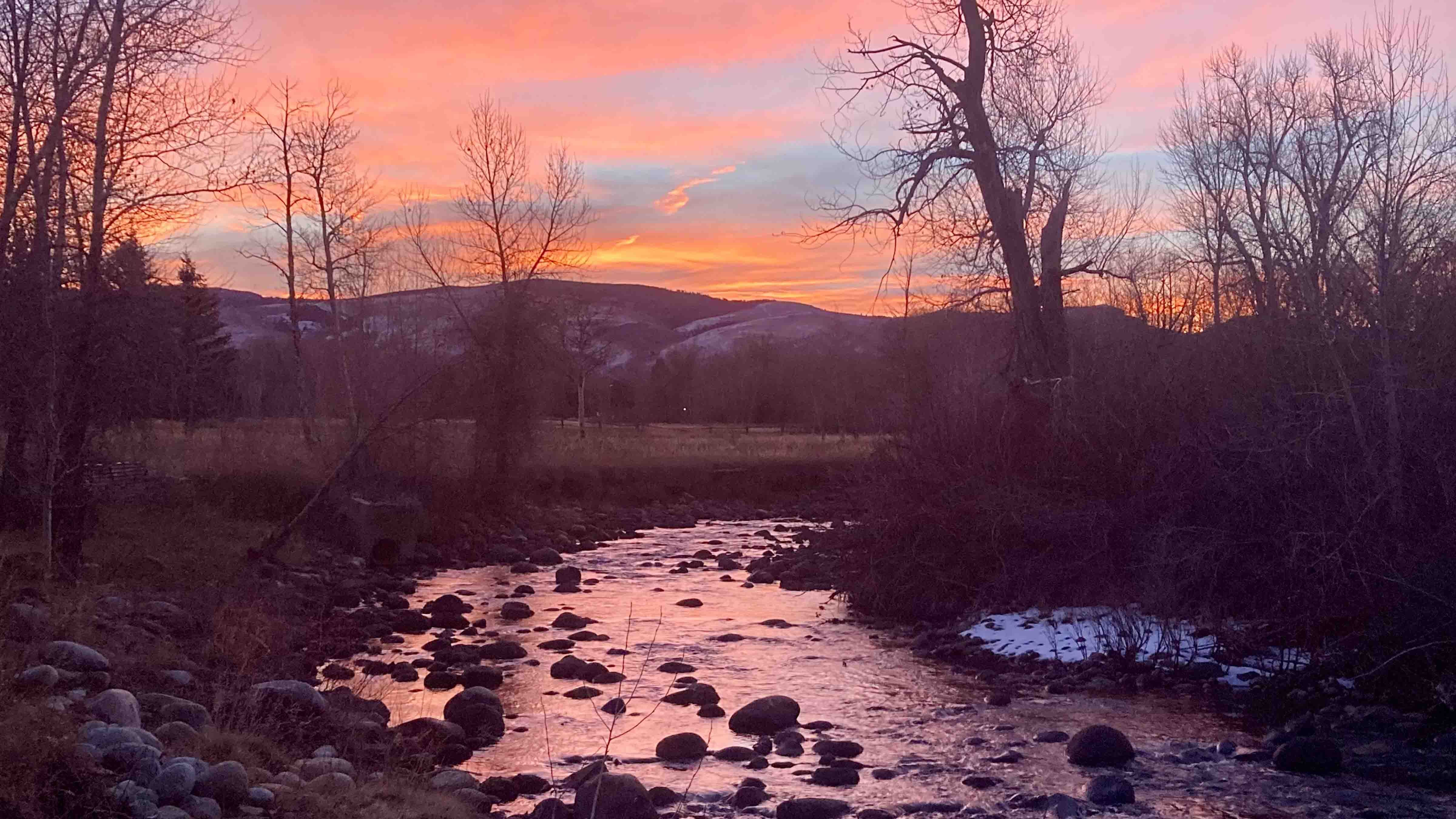 "Sunset on Popo Agie River, Lower Sinks Canyon."