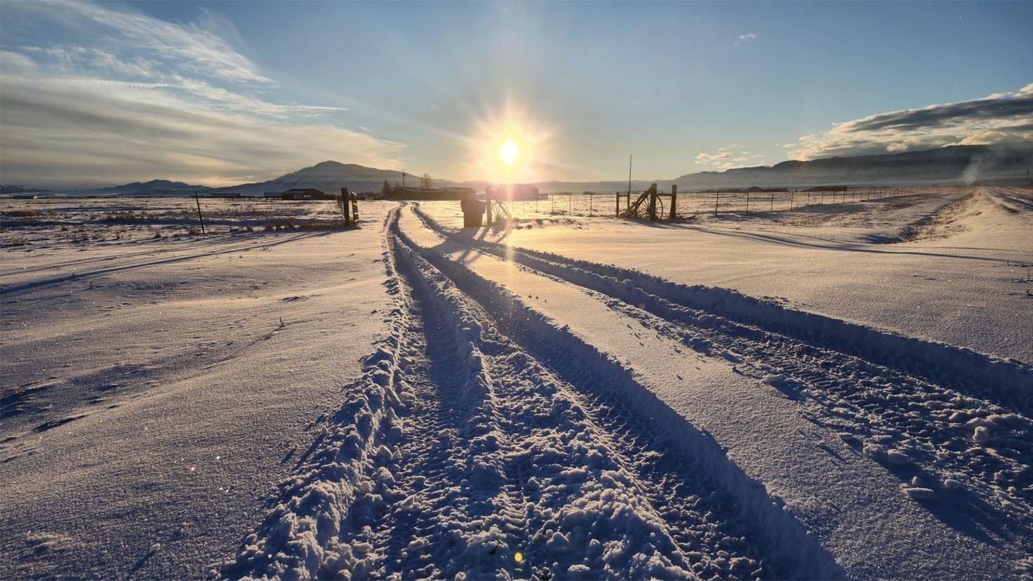 "Snow, sunset, and Jelm Mountain."