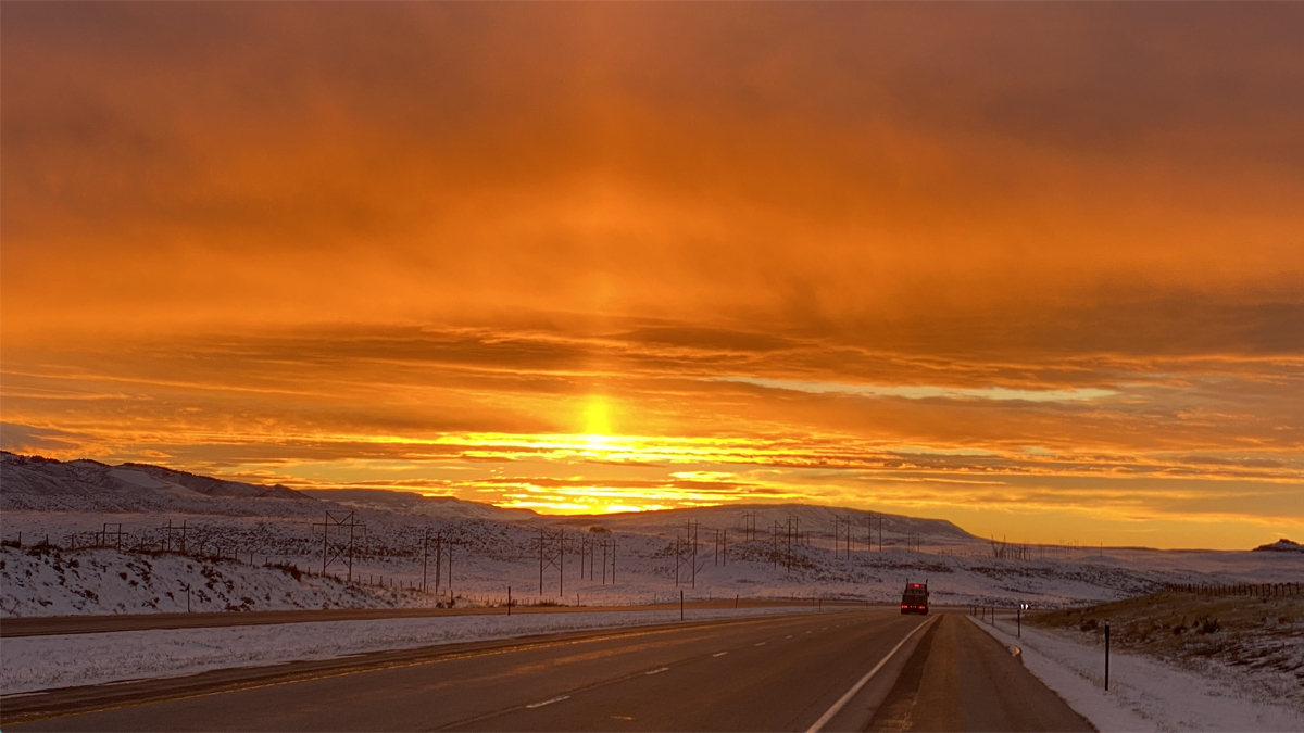 "Wyoming sunset overlooking Casper Mountain east to west on I-25 What I love most is how beautiful our state is!!"