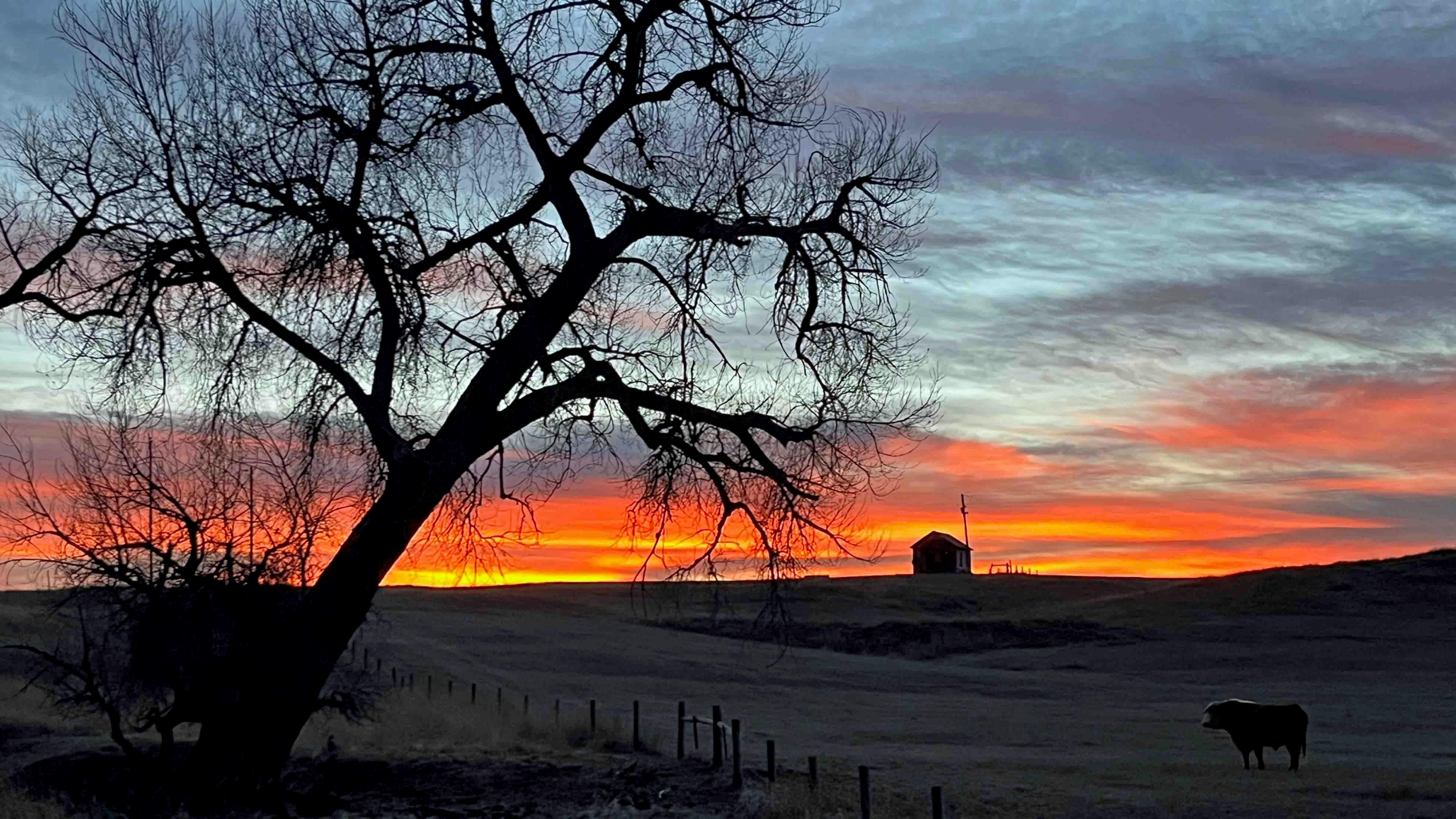 "Sunset north of Hulett, Wyoming, on the Moore Ranch."