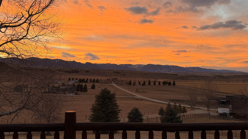 "Sunset over the Big Horn Mountains. Gorgeous scene from our deck."