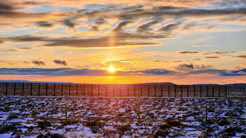 "Sunset near Saratoga, Wyoming."