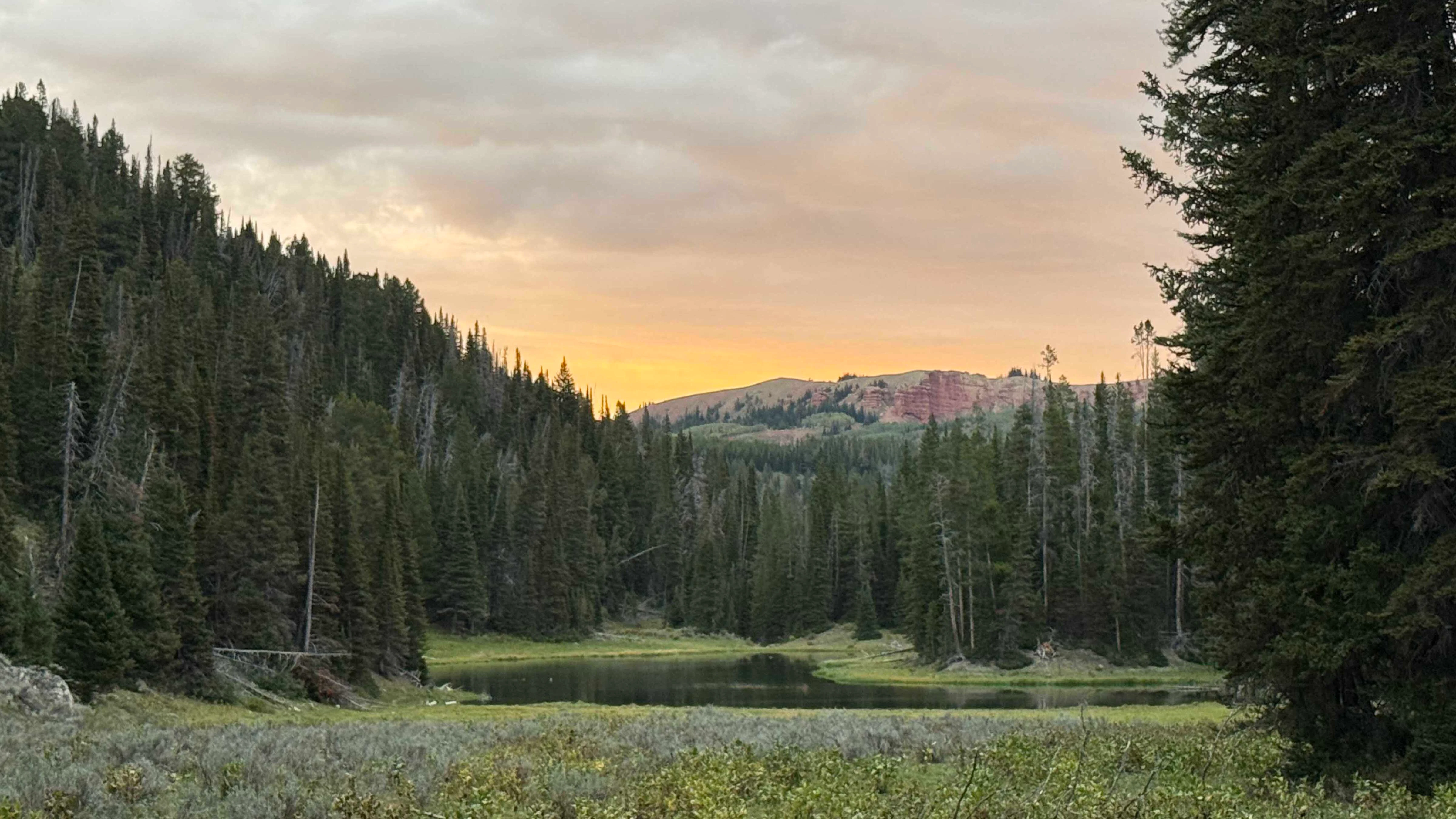 Mud Lake and the Red Castles at twilight in the Wyoming Range