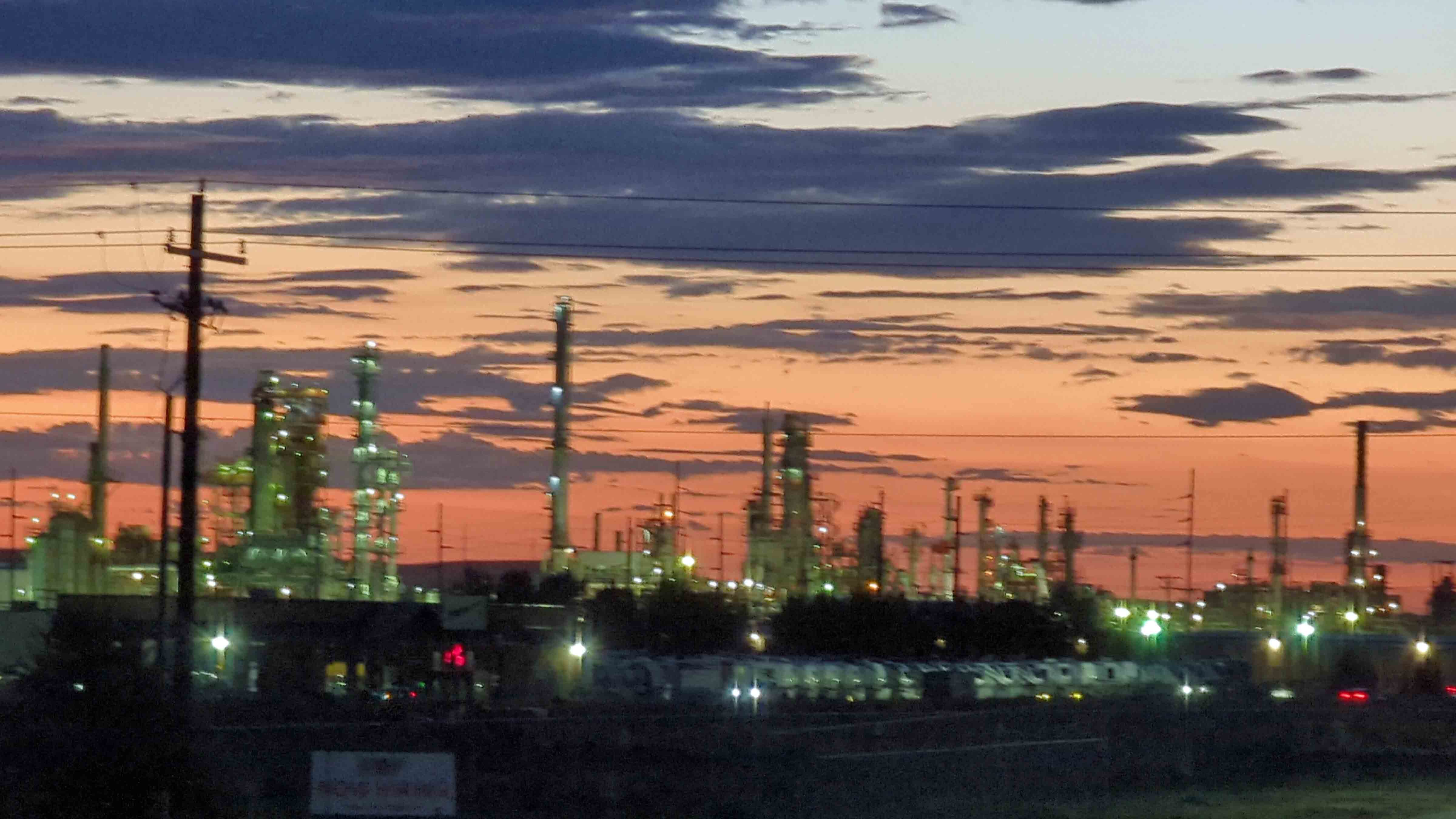 Sunrise at Sinclair Refinery in Sinclair, Wyoming on August 19, 2023.