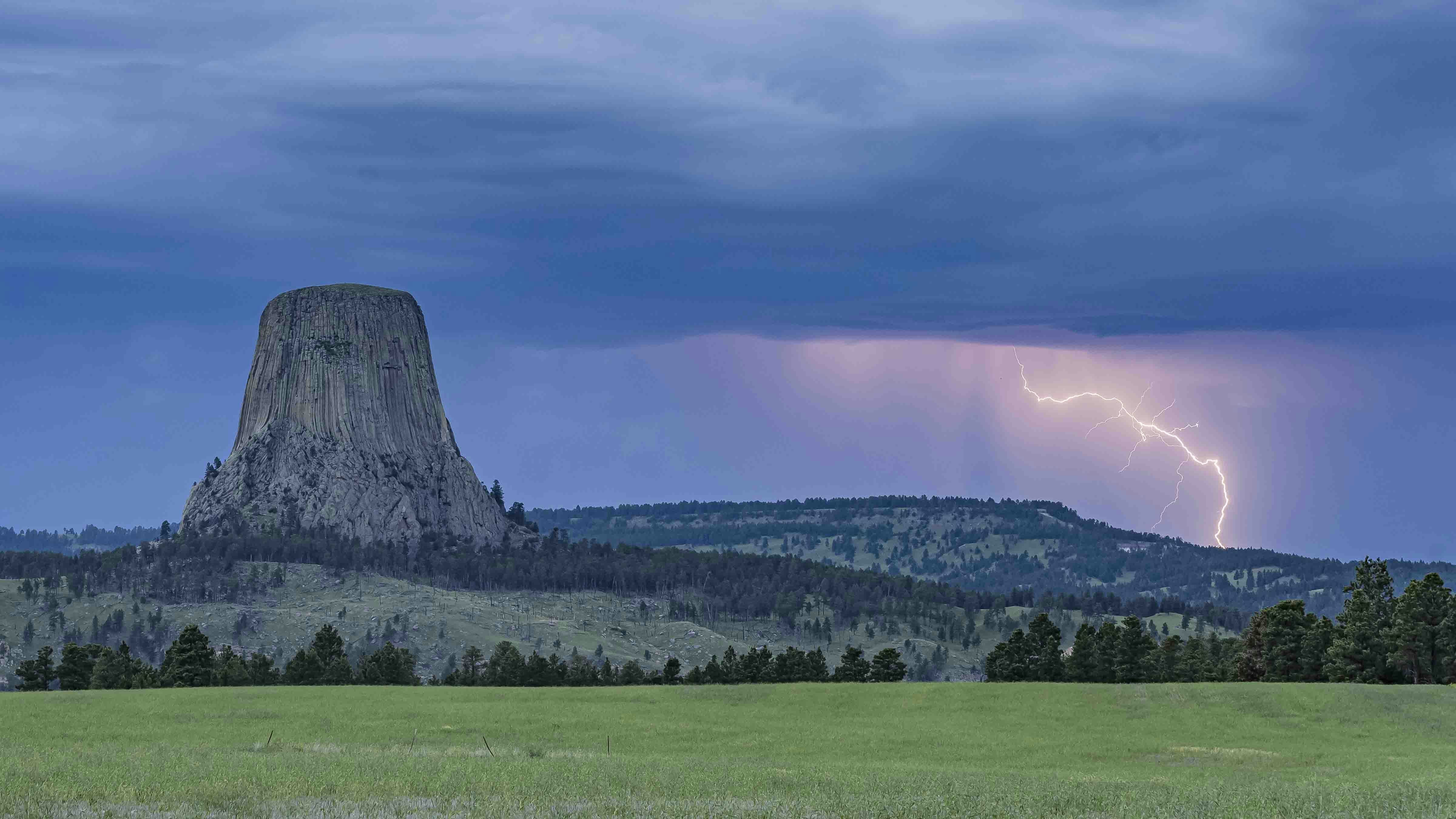 Lighting, thunder and severe weather moving over Devils Tower