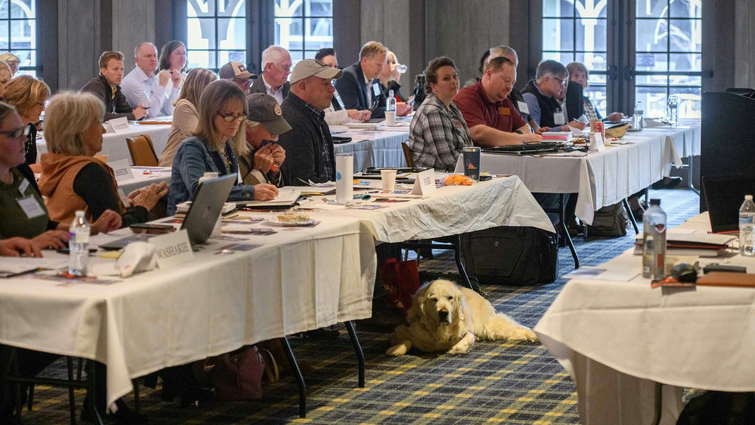 A dog enjoys the state GOP meeting in Jackson, Wyoming.