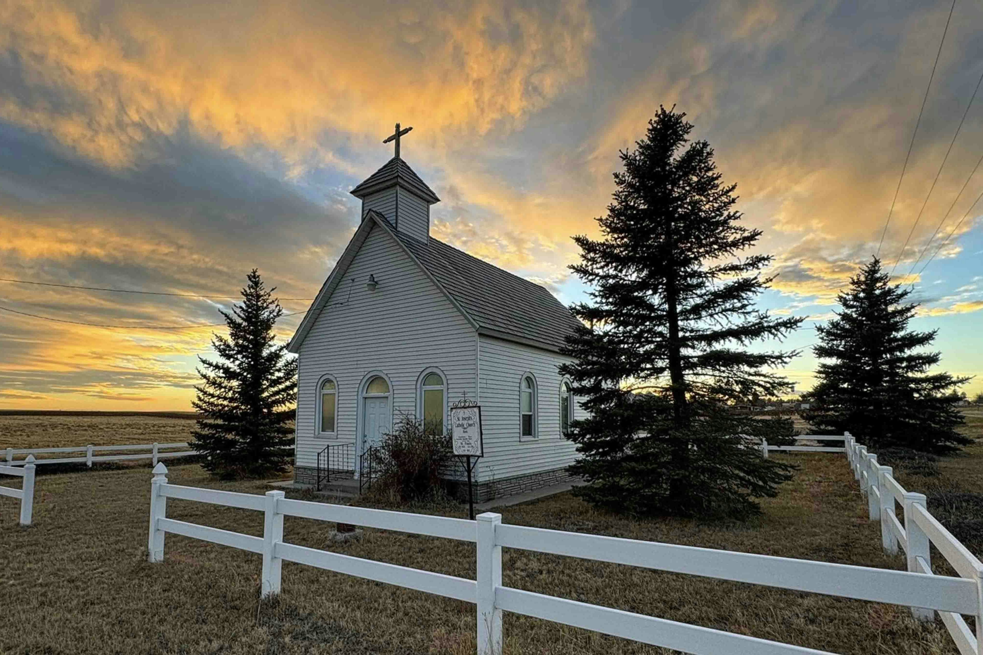 "A tranquil sunset at this Albin, Wyoming church."