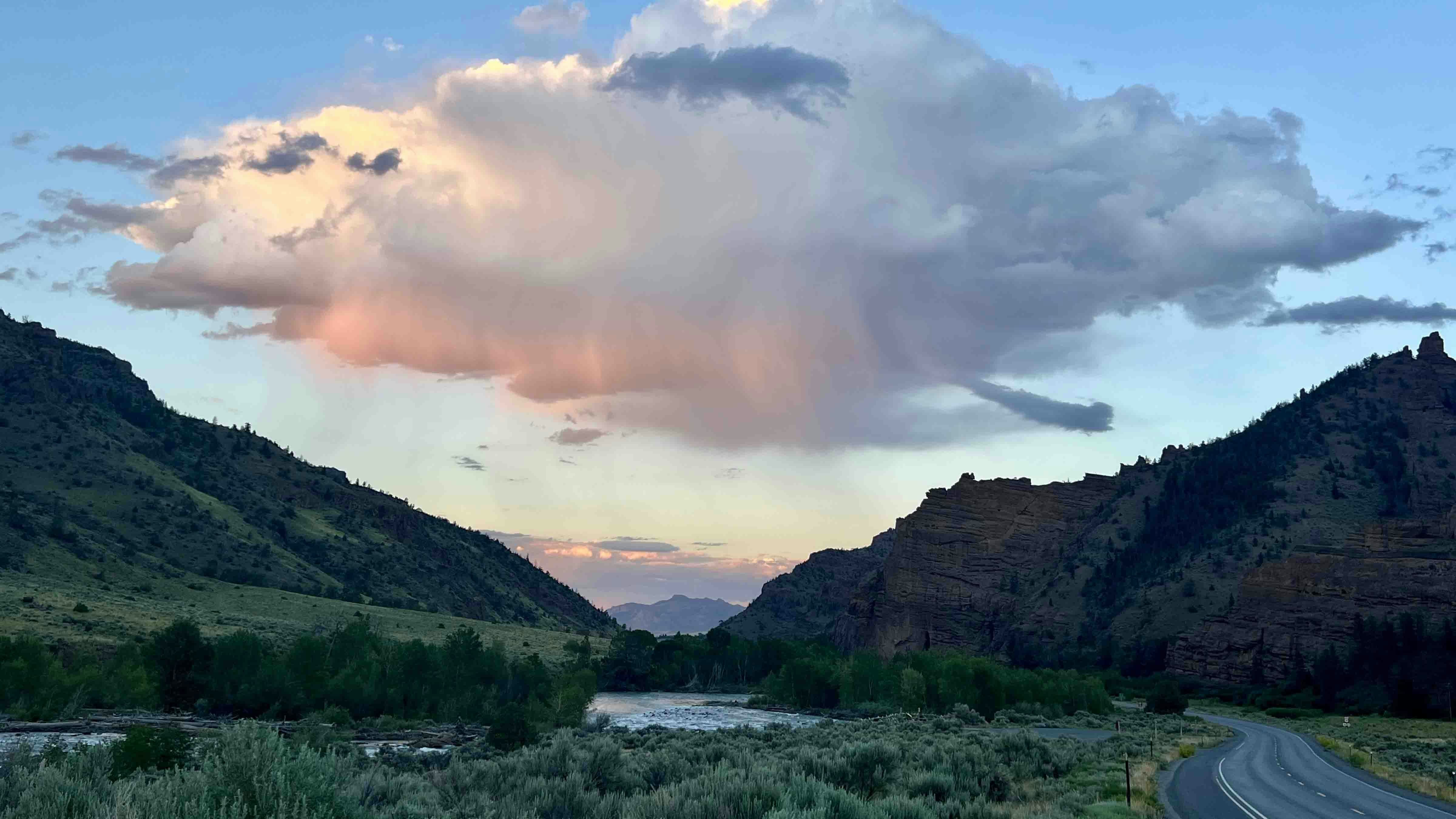 Sunset shower on North Fork of Shoshone looking east toward Cody.