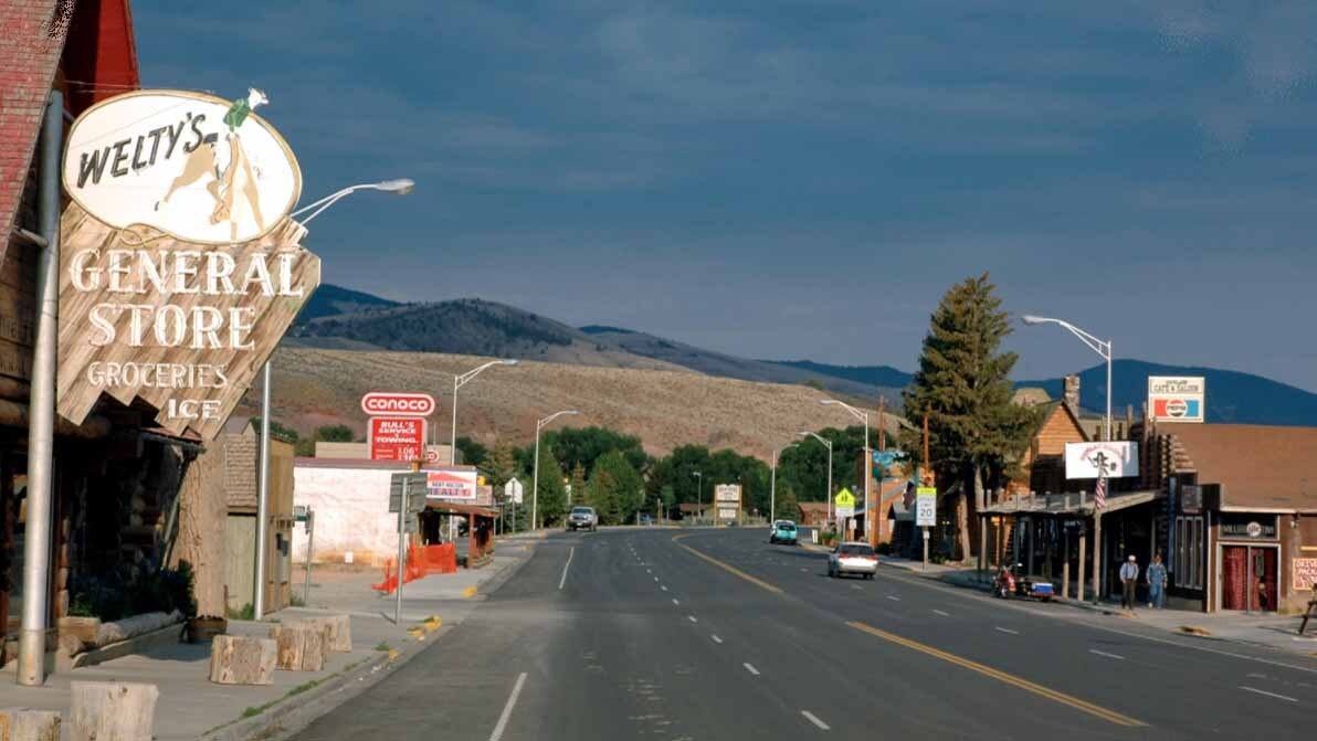 Looking down the main drag of Dubois, Wyoming.