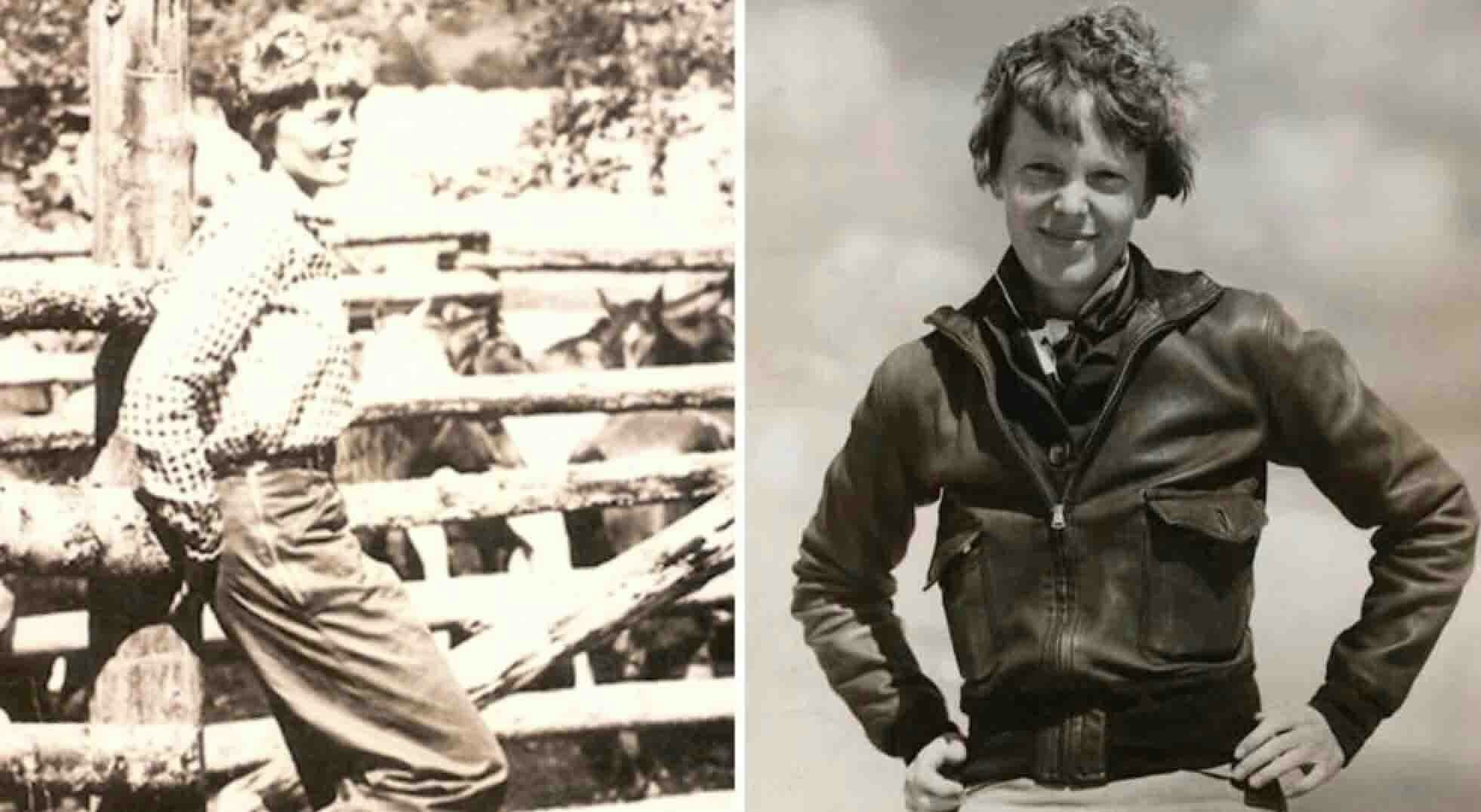 Amelia Earhart, left, during her 1934 visit to the Double Dee Guest Ranch; and in 1932, right.