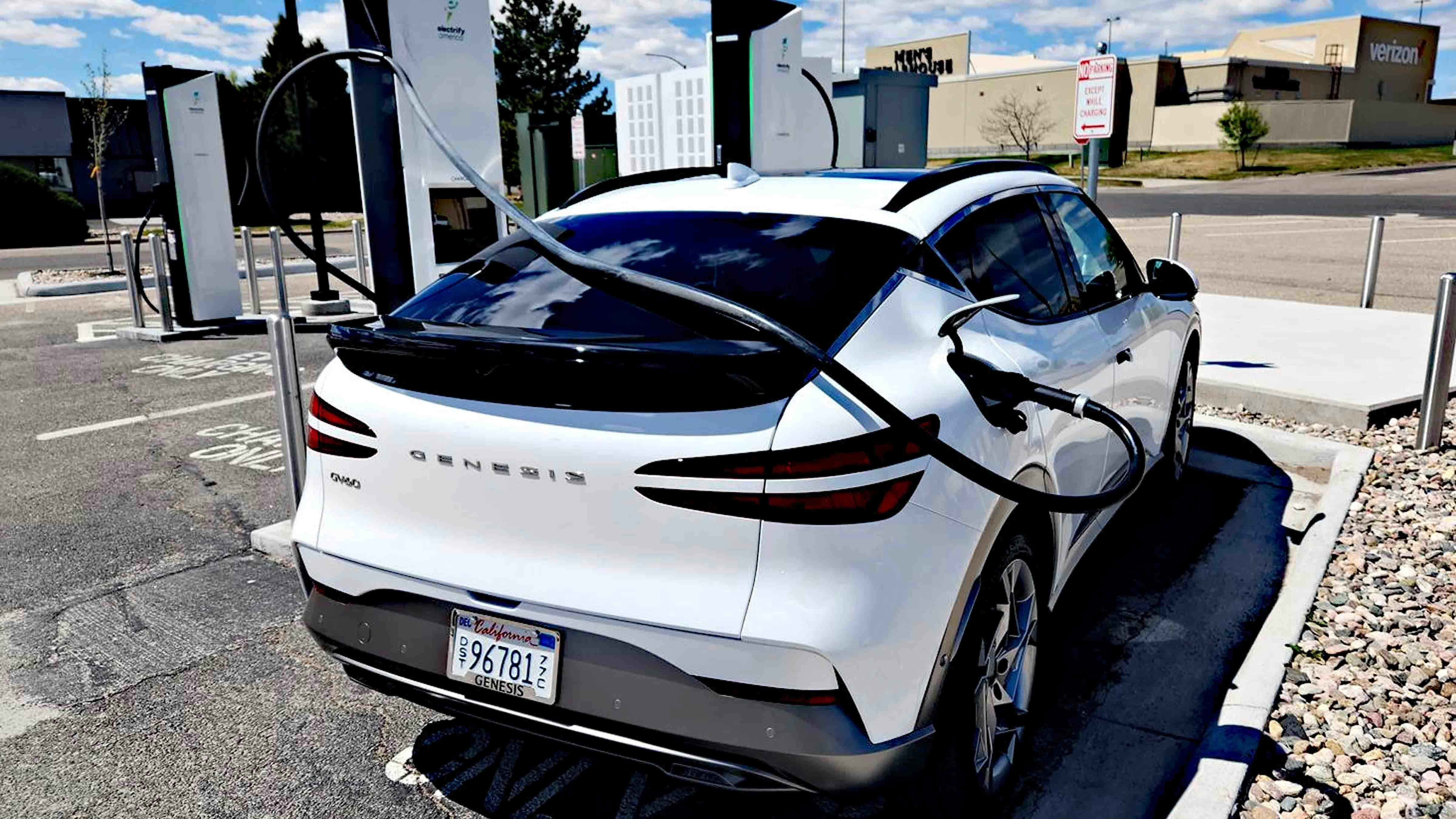 2024 Genesis GV60 charging at Electrify America chargers in Cheyenne