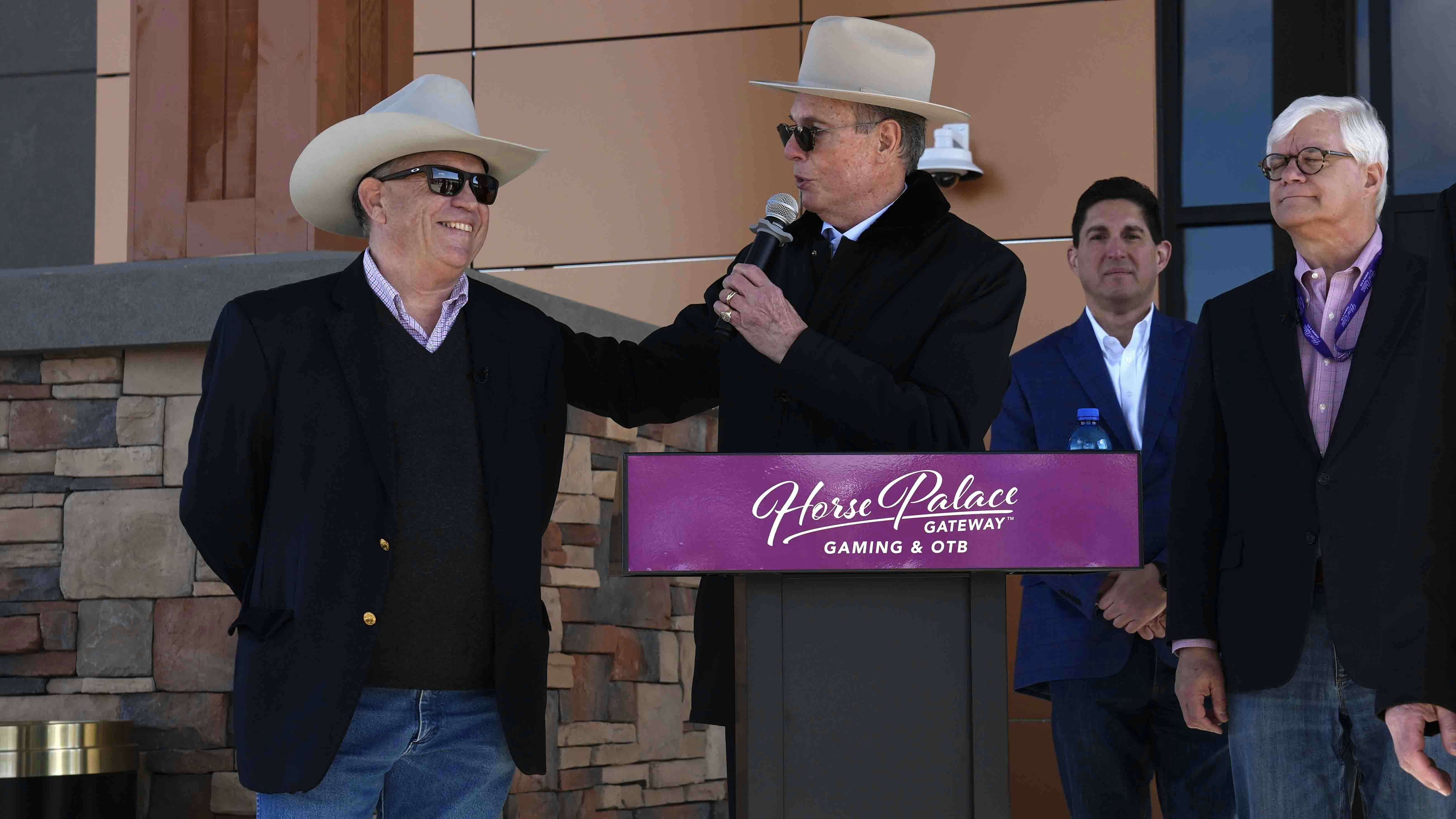 Wyoming Horse Racing LLC just opened the Horse Palace Gateway in Evanston last week. From left, Eugene Joyce, Wyoming Horse Racing partner and president of Sweetwater Downs; John Sheldon, vice president of Wyoming Horse Racing; Steve Jimenez, executive general manager of Wyoming Horse Racing; and Peter Liguori, executive vice president of Wyoming Horse Racing.