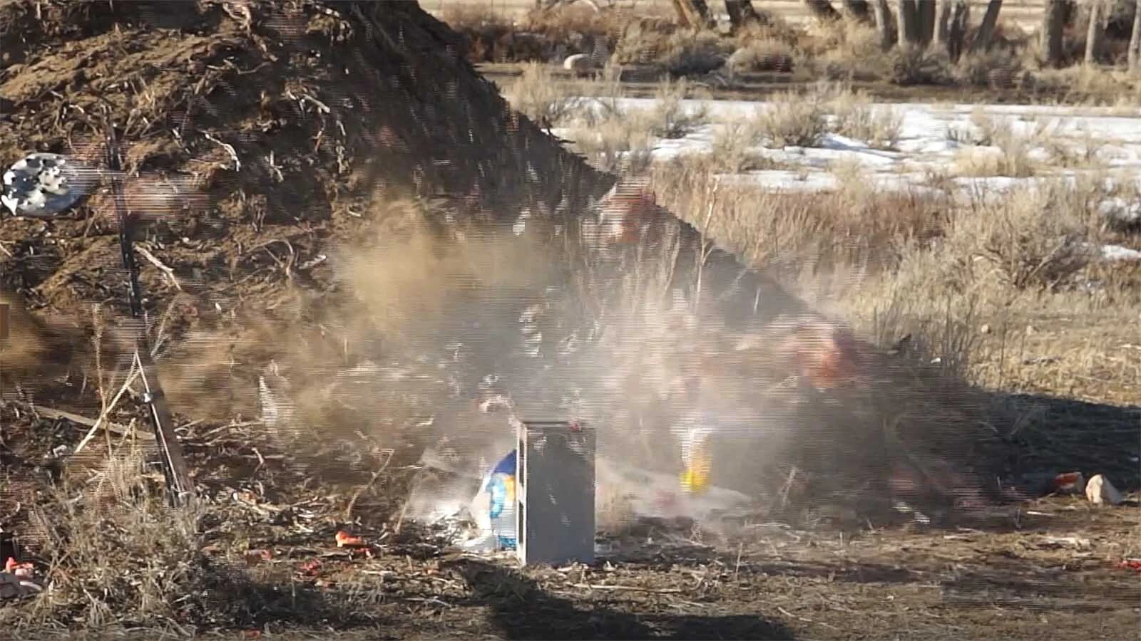 In this screenshot from a video by Cody-Based firearms maker Big Horn Armory Inc., one of the company’s rifles is used to shoot a frozen chicken. After their YouTube channel was shut down, Big Horn Armory moved their content to Rumble.