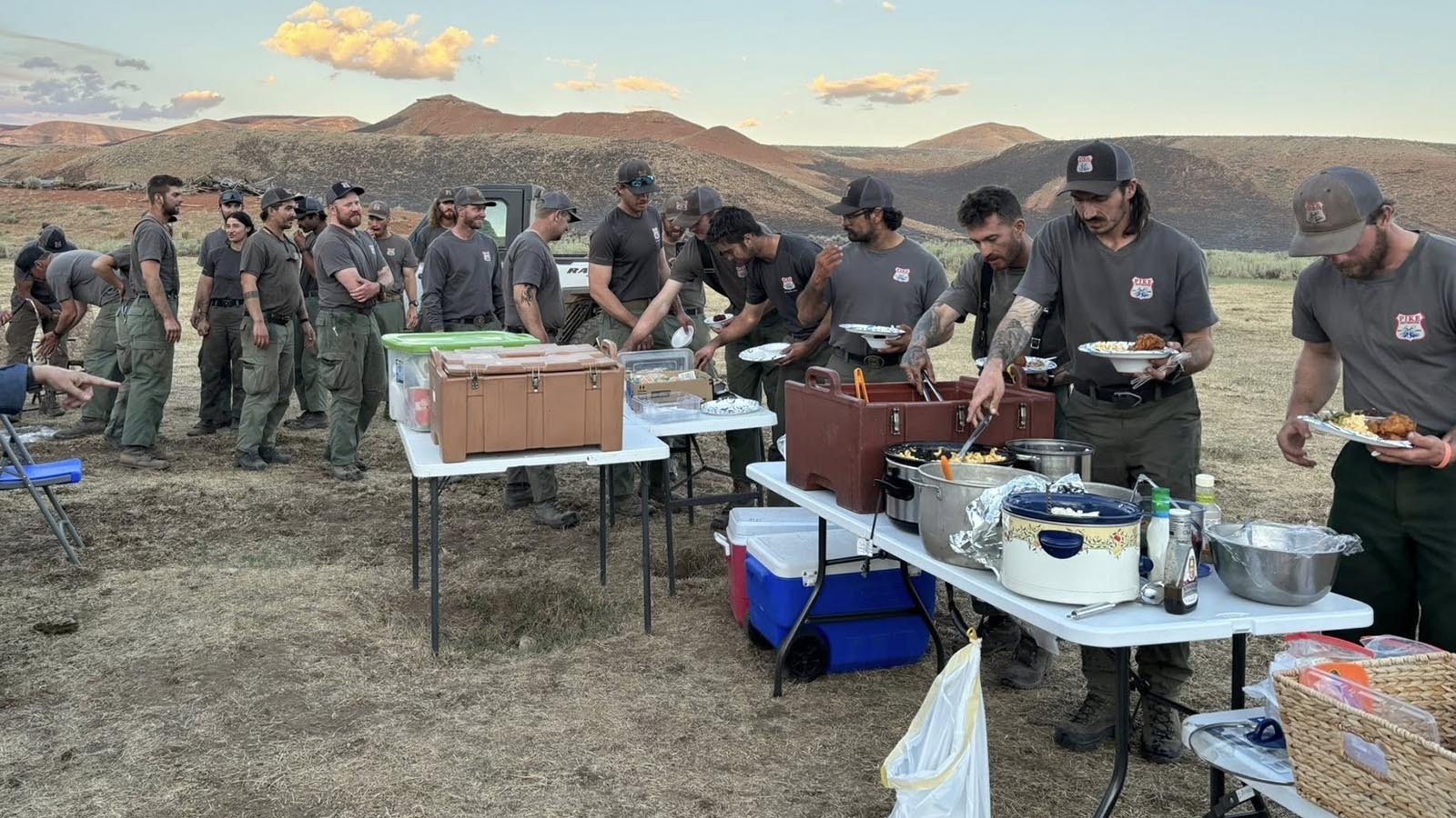 The Pikes Hot Shot crew out of Monument, Colorado, were grateful for a home cooked meal prepared by the Philp family. It was a gesture of gratitude but also common sense since the ranchers know that the hard work of fighting fires all day would make for a giant appetite.