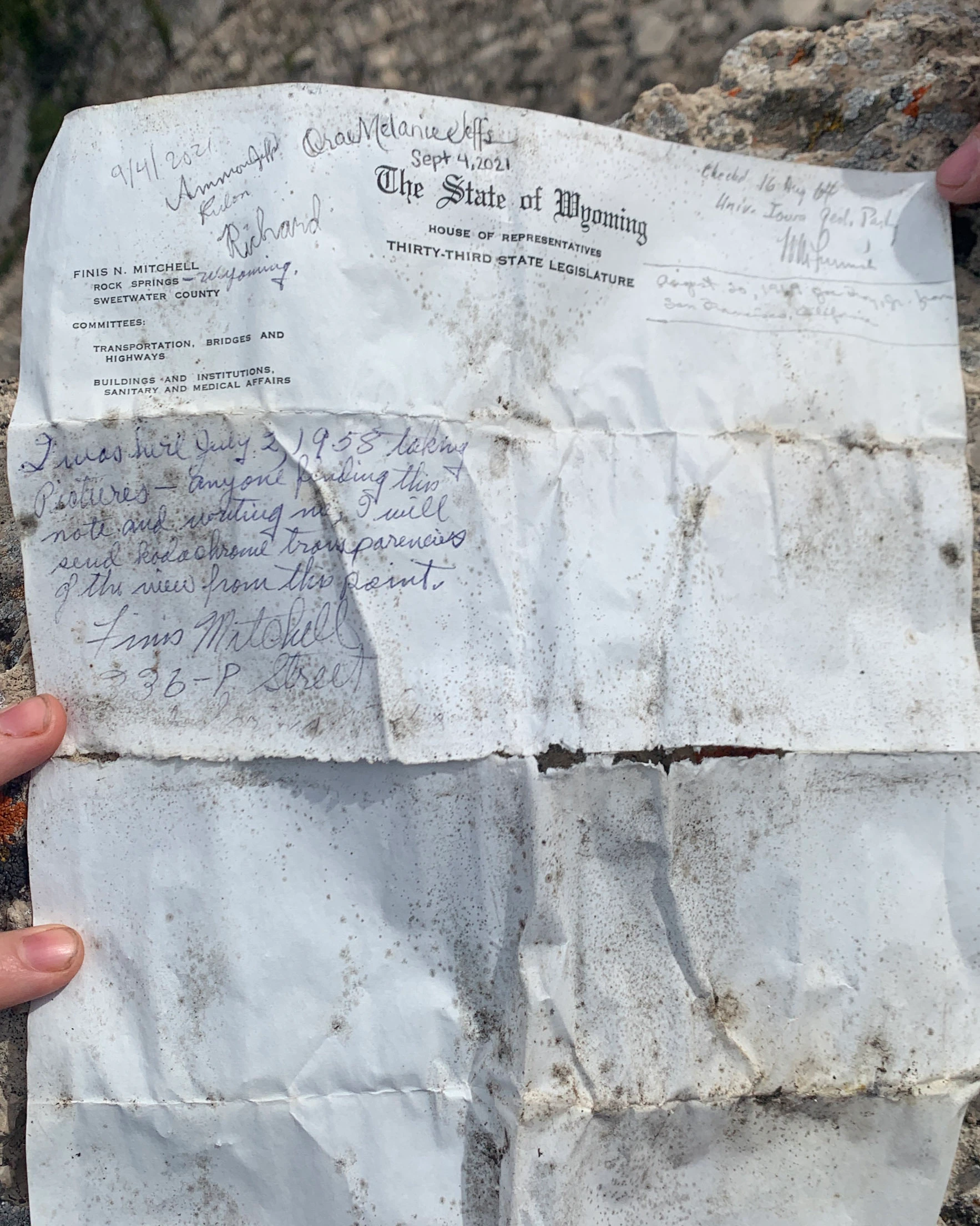 Decades after “Lord of the Winds” mountaineer Finis Mitchell roamed the Wind River Range, hikers still stumble on his handwritten notes. Star Valley photographer Ammon Jeffs is one of those lucky hikers, finding a Mitchell note while hiking on Sheep's Mountain.