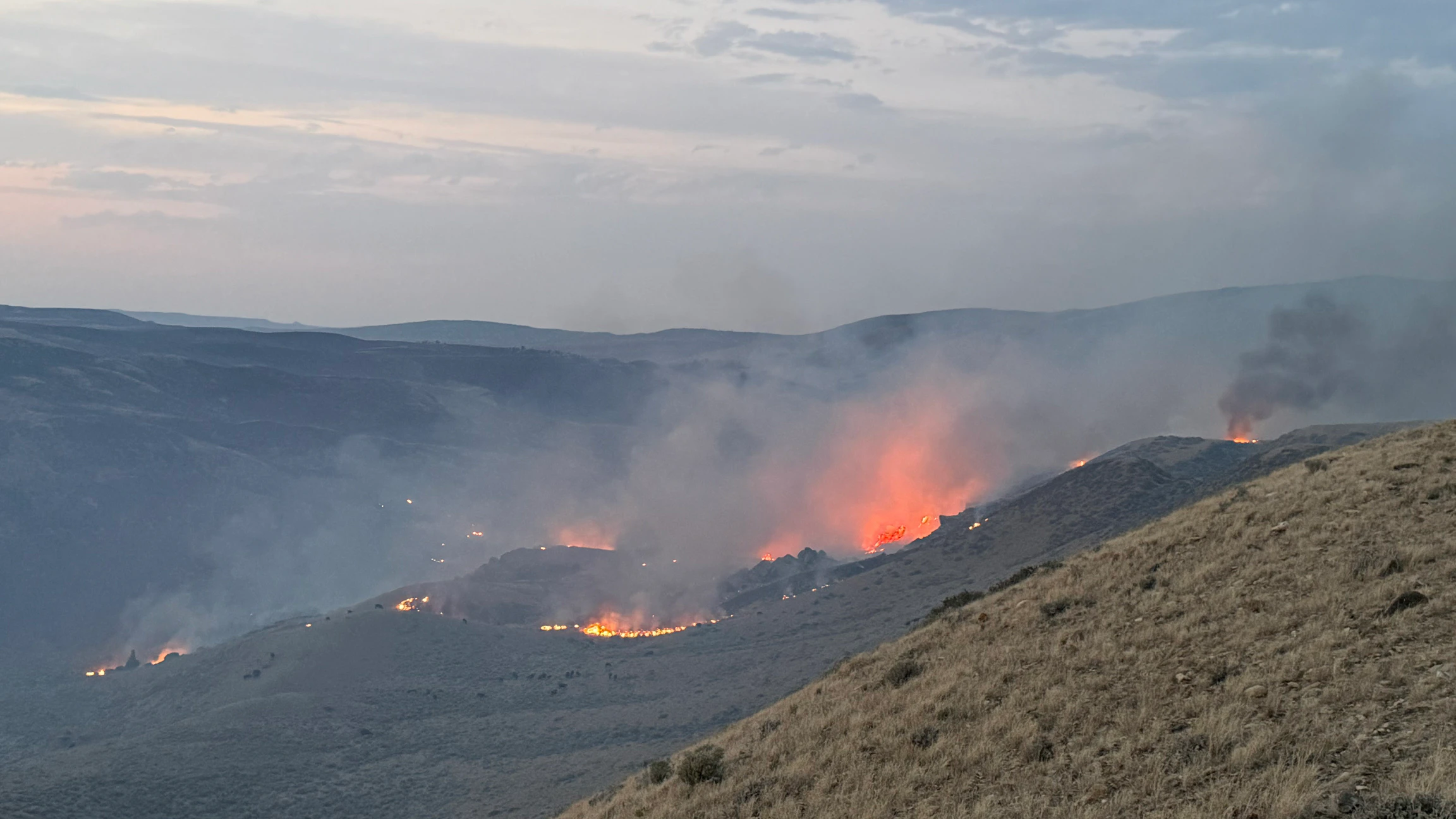 The Weiser Knoll Fire southeast of Lander started Sunday afternoon and was still 0% contained Tuesday.