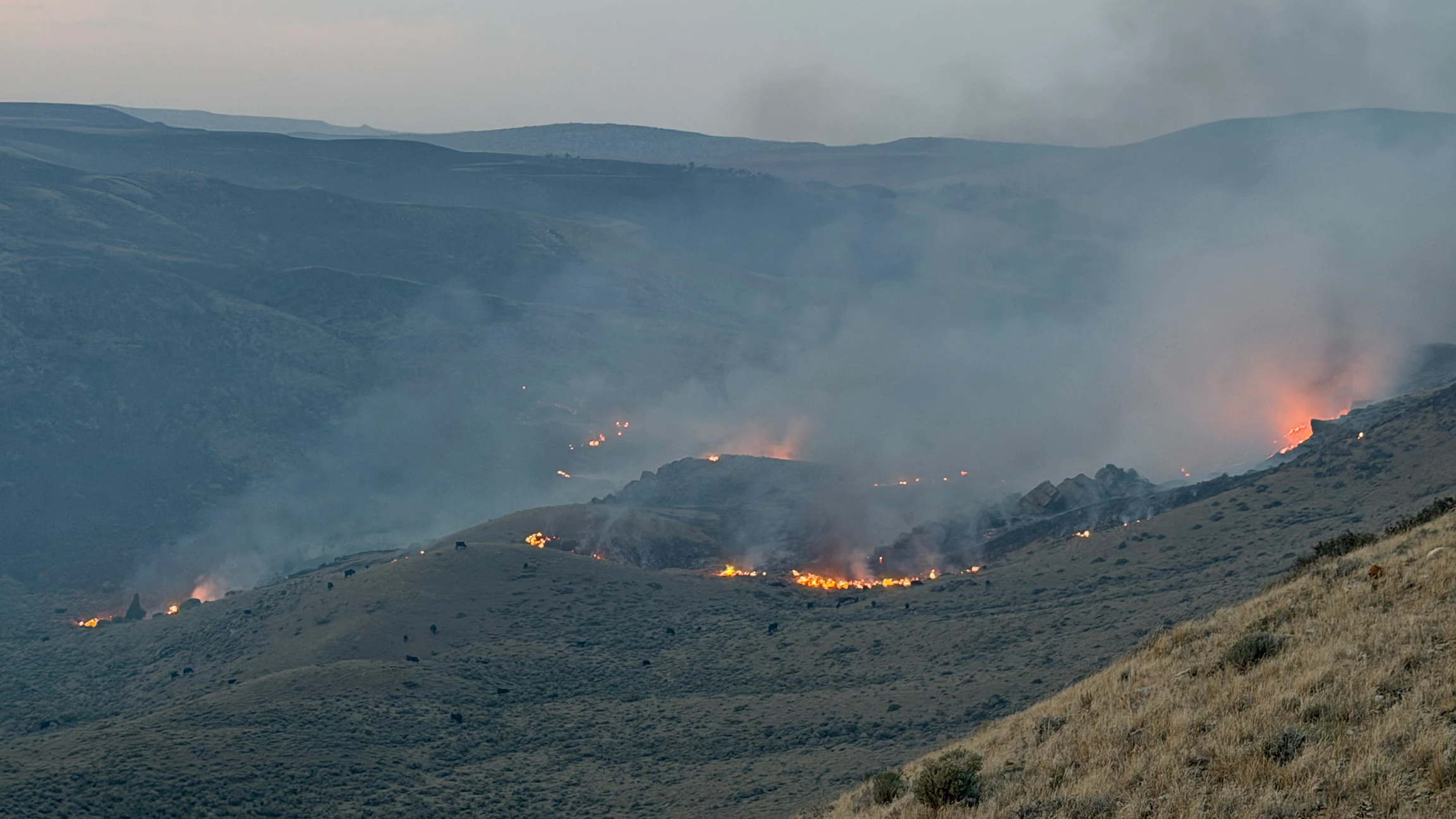 The Weiser Knoll Fire southeast of Lander started Sunday afternoon and was still 0% contained Tuesday.