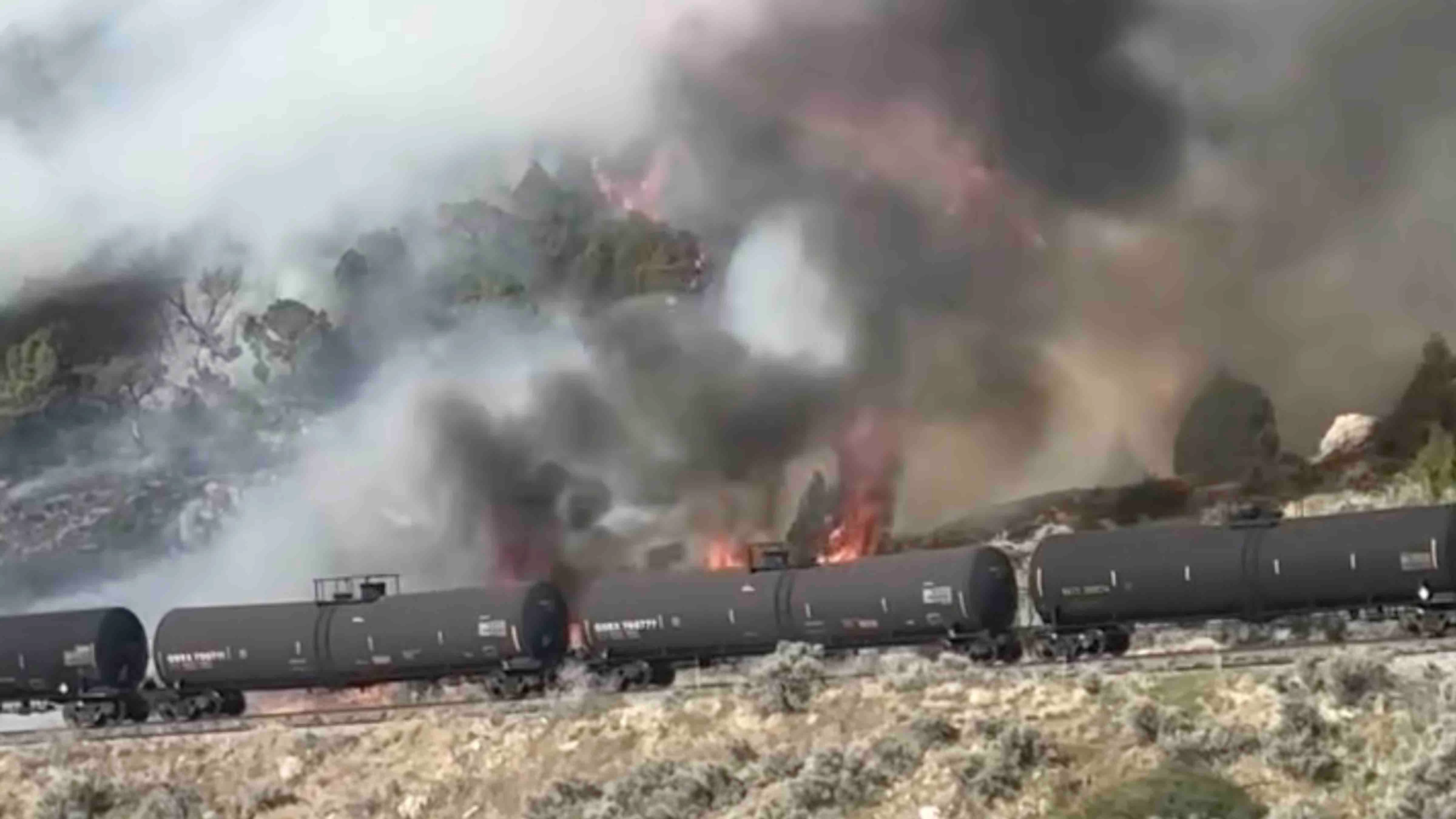 A wildfire started Saturday morning on the western side of the Wind River Canyon right next to the Burlington Northern Santa Fe rail line.