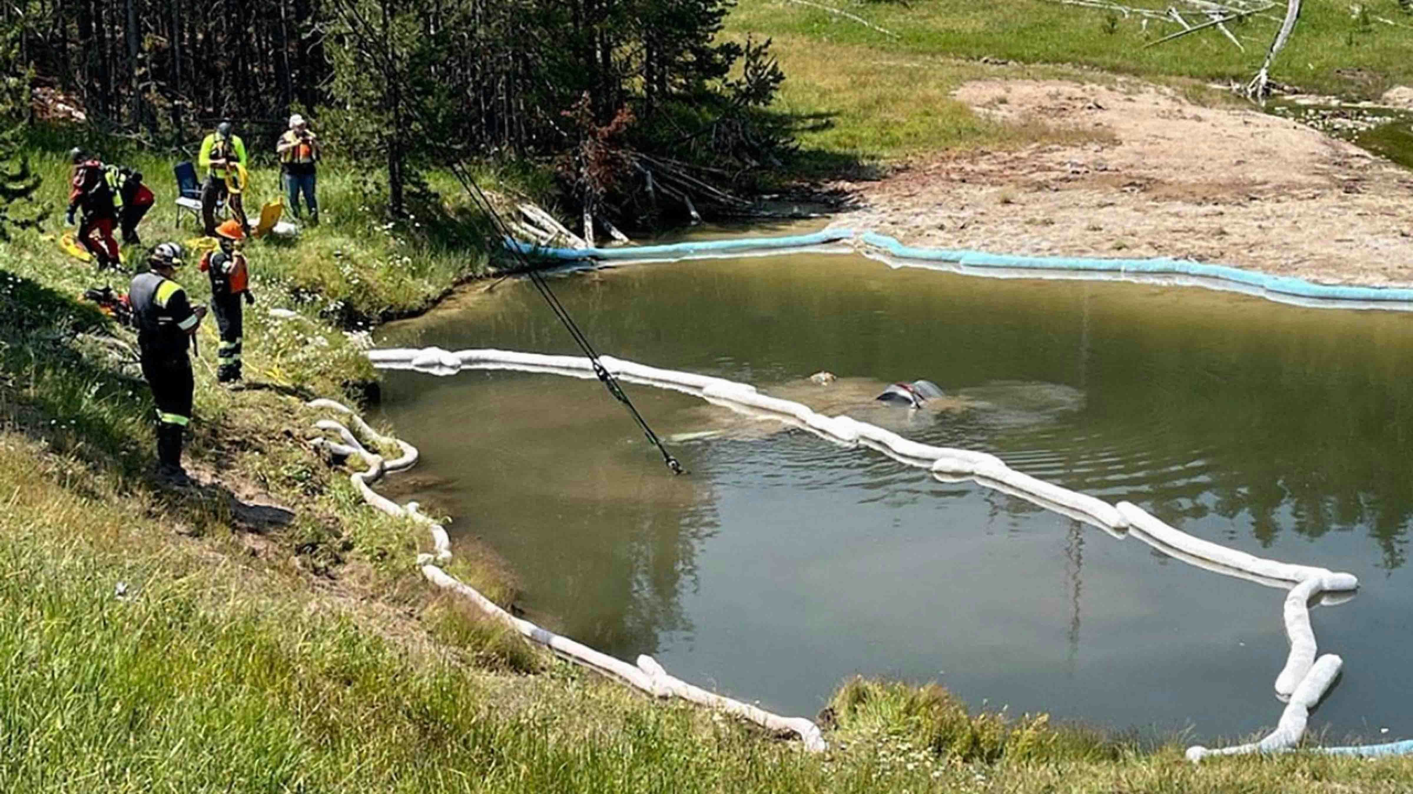 Efforts to recover submerged vehicle in inactive Semi-Centennial Geyser on Friday, July 12, 2024