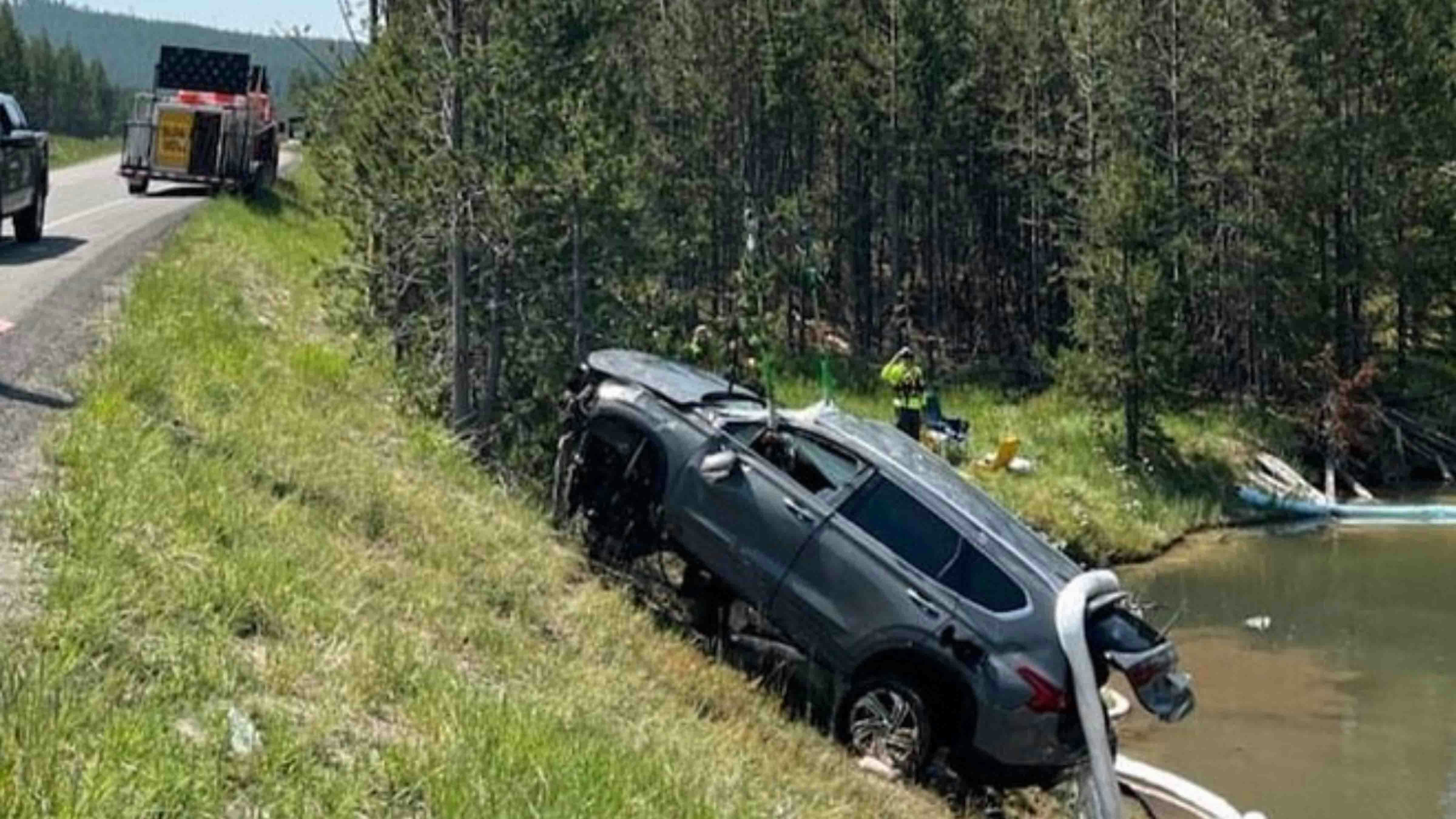 Vehicle getting dragged out of inactive Semi-Centennial Geyser on Friday, July 12, 2024