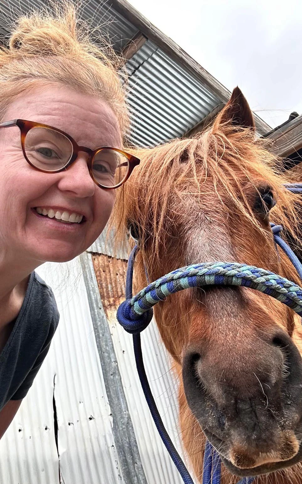 Dana Miller takes a selfie with her rescue pony, Woodrow. Miller rescued the pony nearly two decades ago, keeping him at her grandparents' property near Gillette until he was fatally mauled.