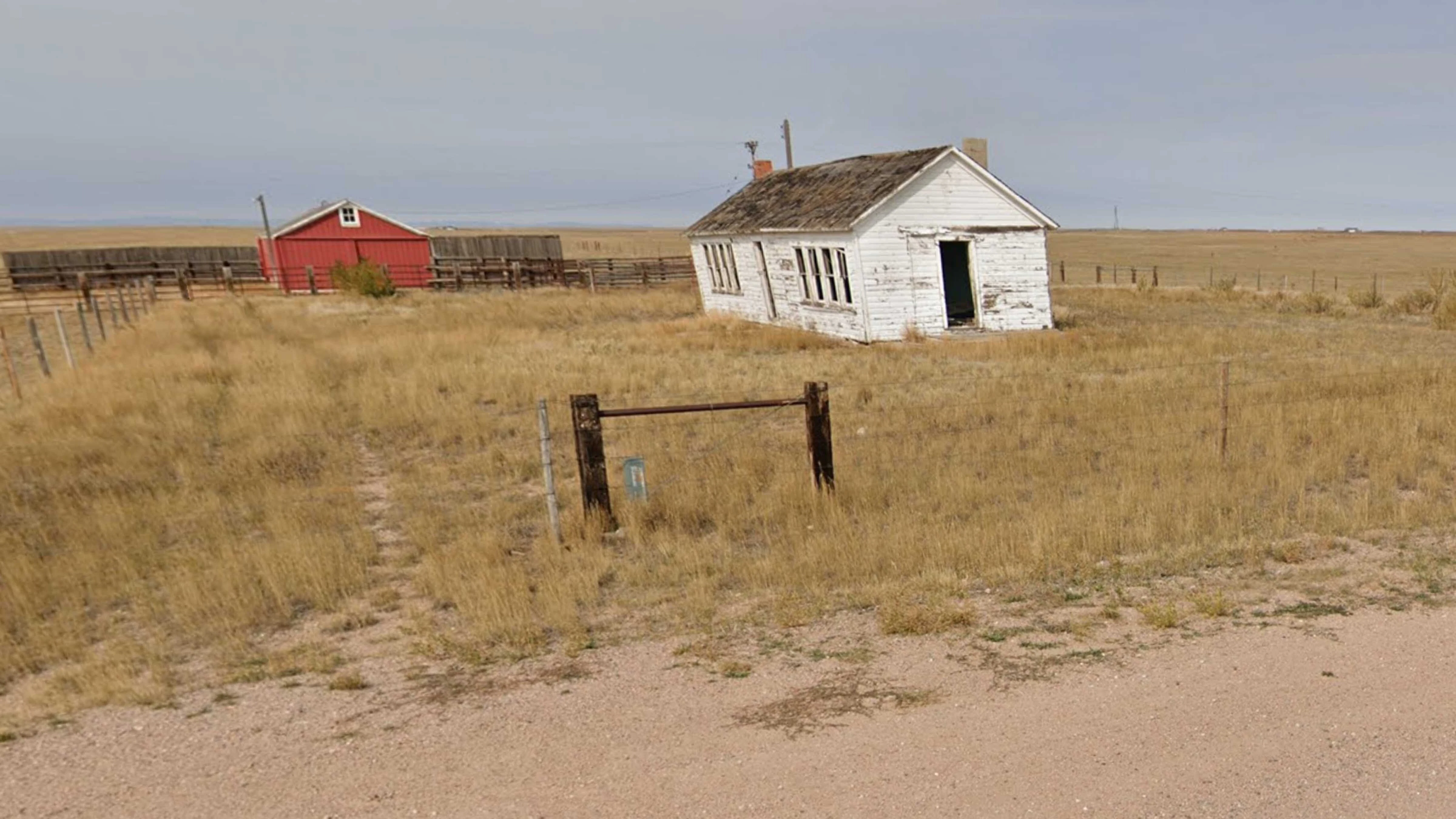 The old Goggin School is now collapsed along a road north of Cheyenne.