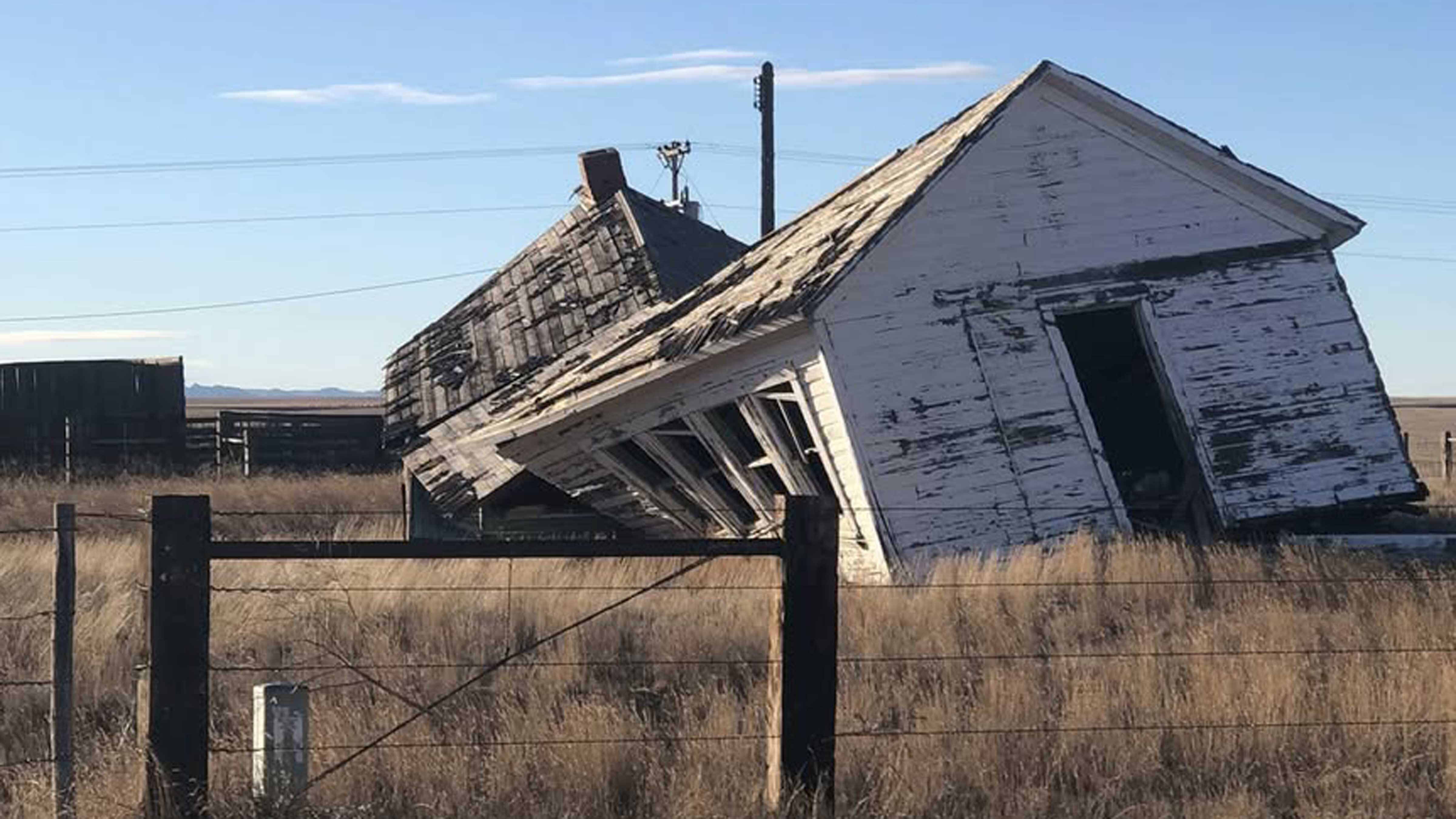 The old Goggin School is now collapsed along a road north of Cheyenne.