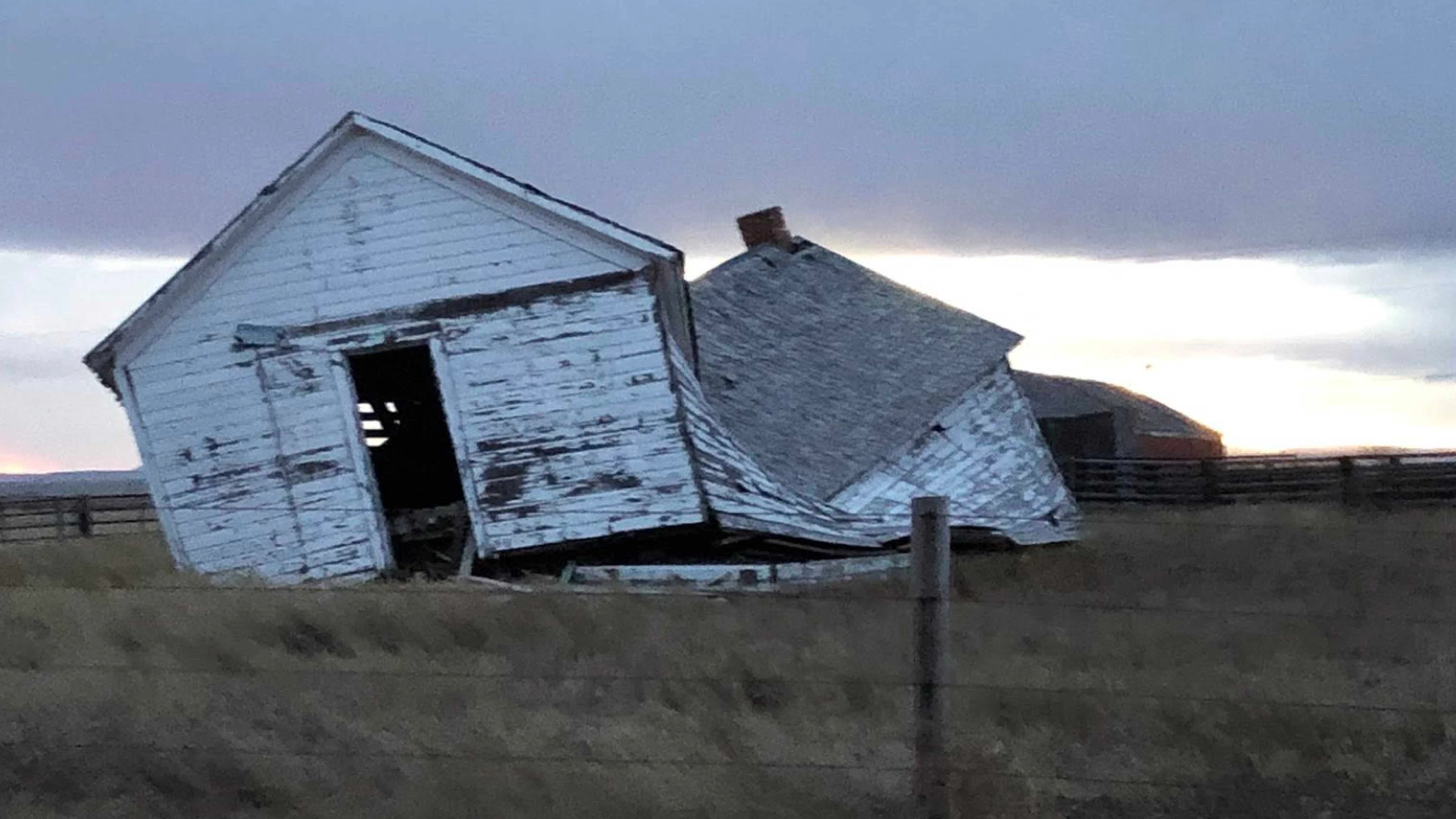 The old Goggin School is now collapsed along a road north of Cheyenne.