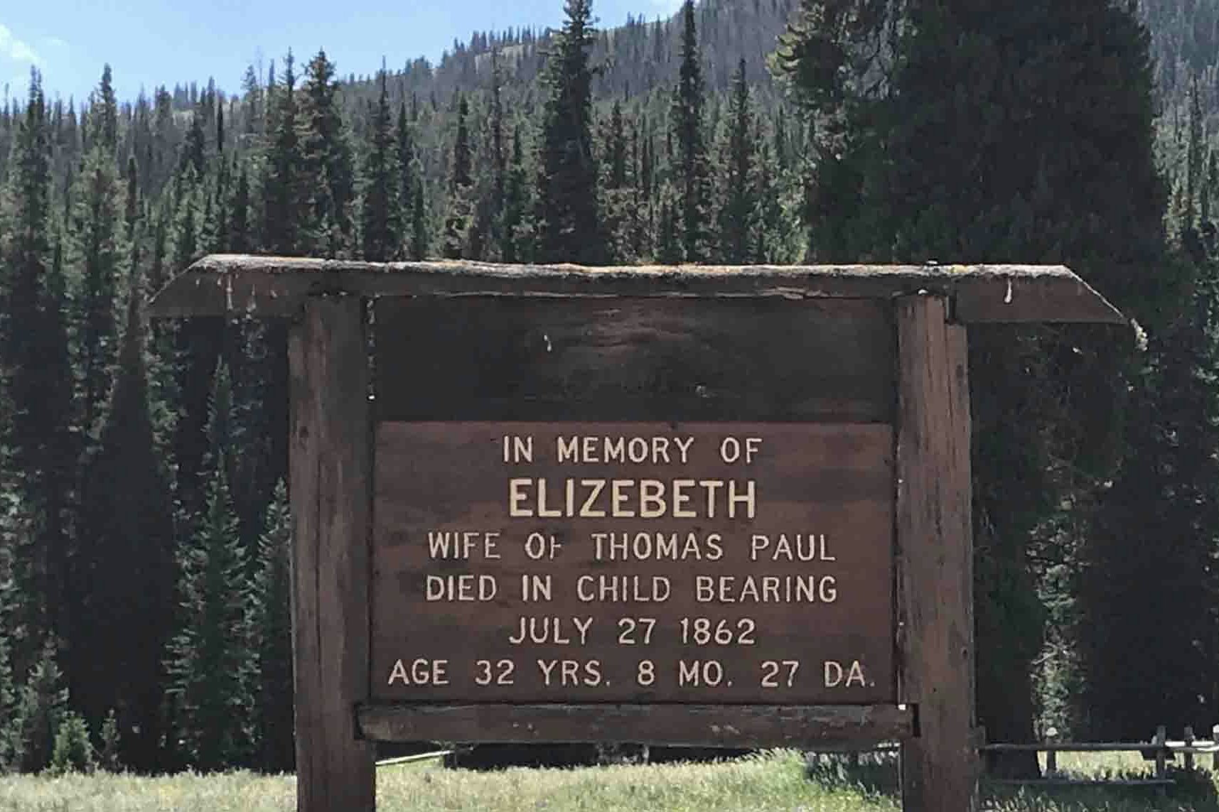 Elizabeth Paul was an emigrant from Indiana who died in 1862 while crossing Wyoming on the Lander Cutoff. Her gravesite is located near La Barge.
