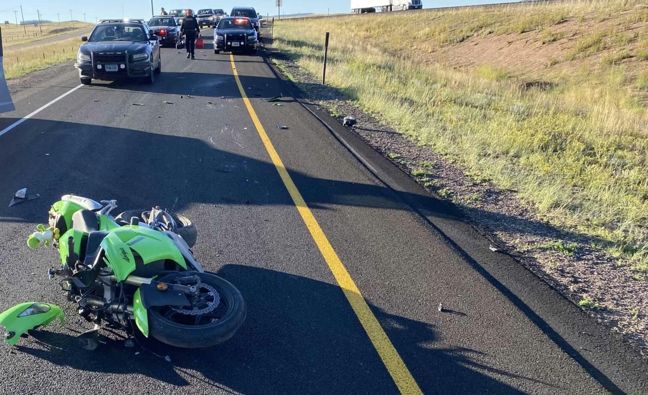 A motorcyclist led the Wyoming Highway Patrol on a 71-mile chase on Monday and exceeded speeds of 165mph