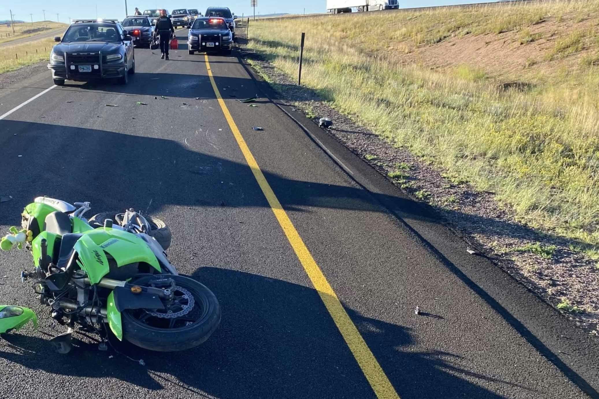 A motorcyclist led the Wyoming Highway Patrol on a 71-mile chase on Monday and exceeded speeds of 165mph