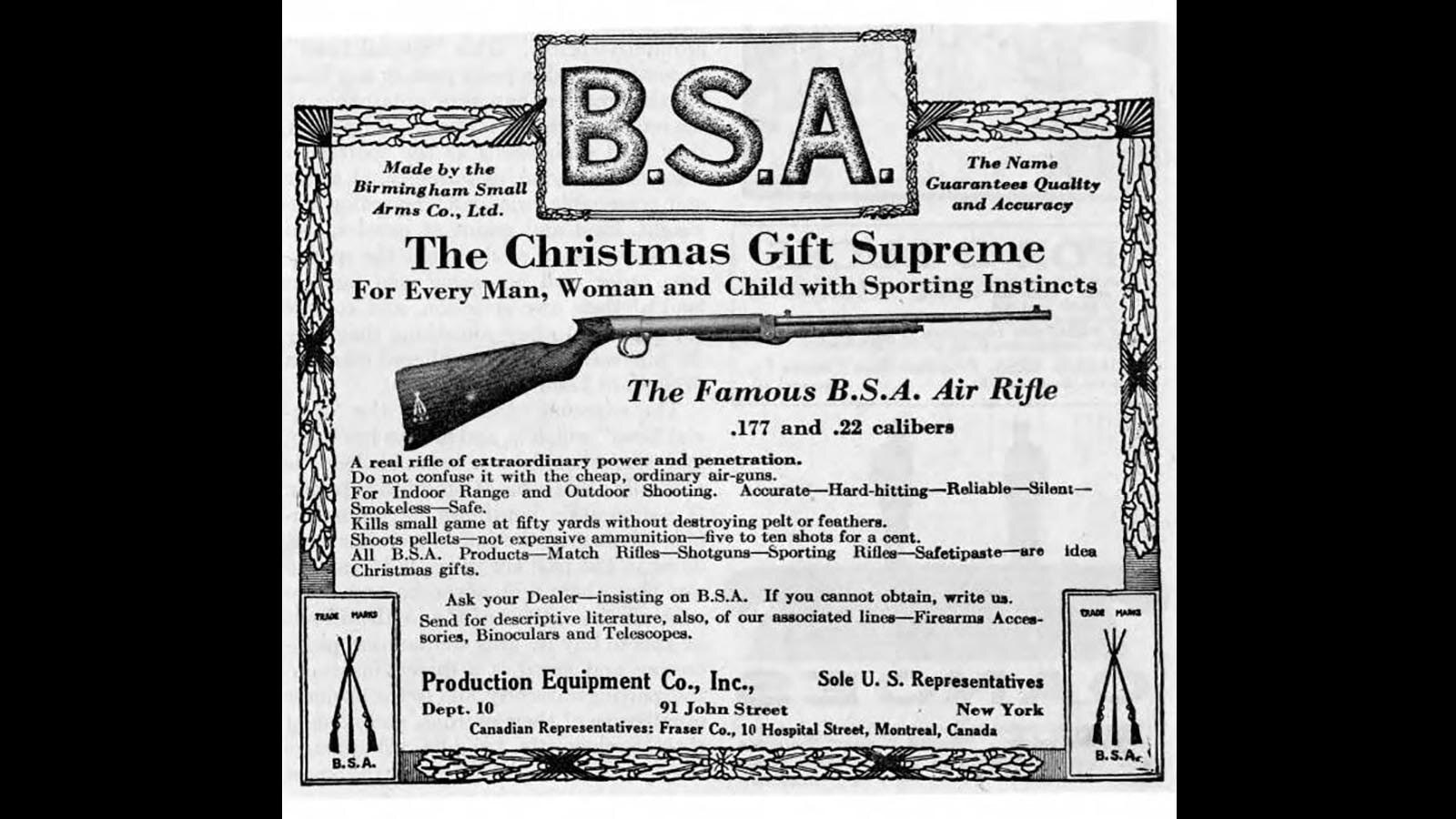 A 1922 ad for "The Christmas Give Supreme," a BSA air rifle.