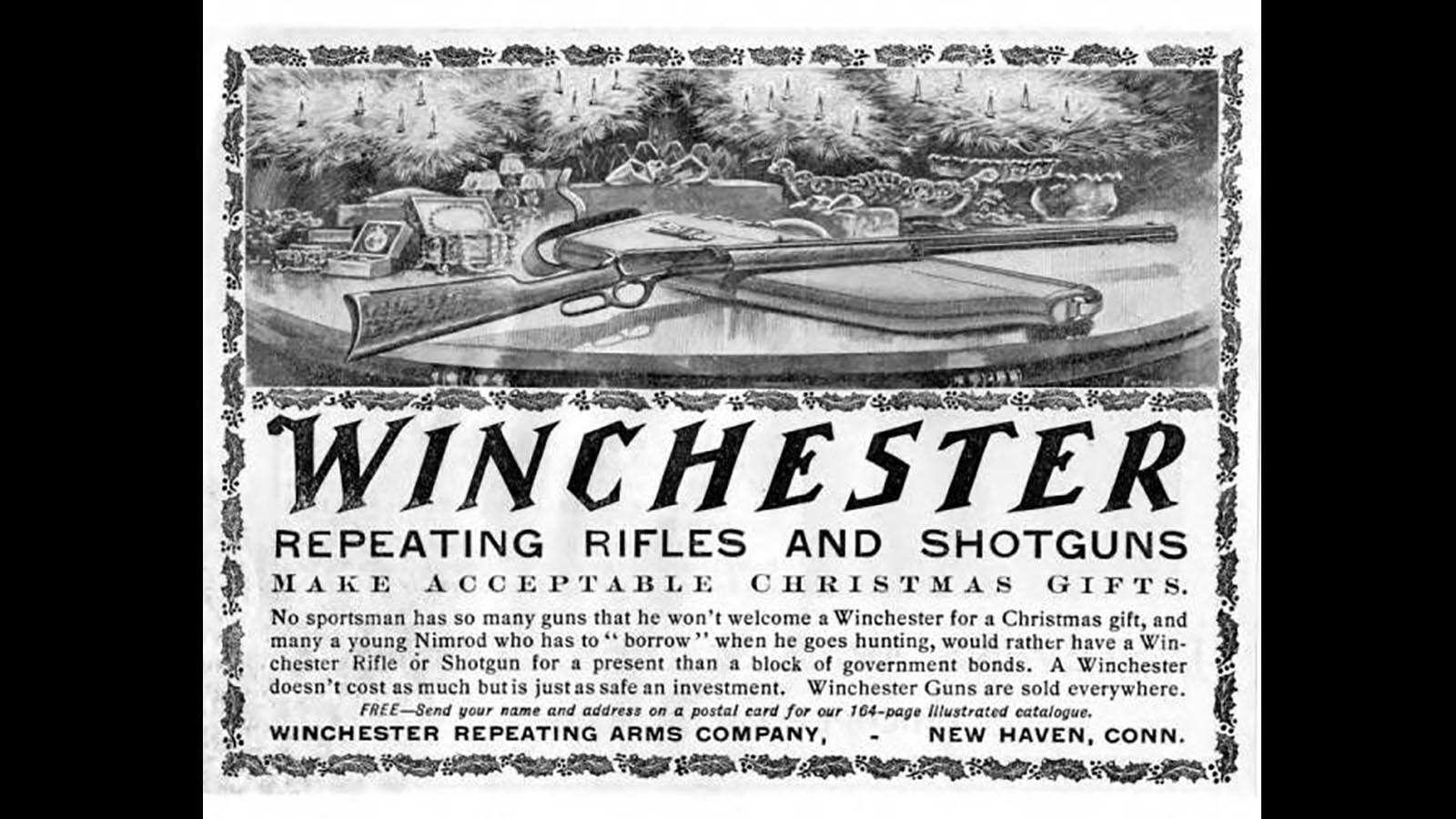 This 1901 Winchester ad urges people to not be a "young Nimrod who has to 'borrow'" a gun when he goes hunting.