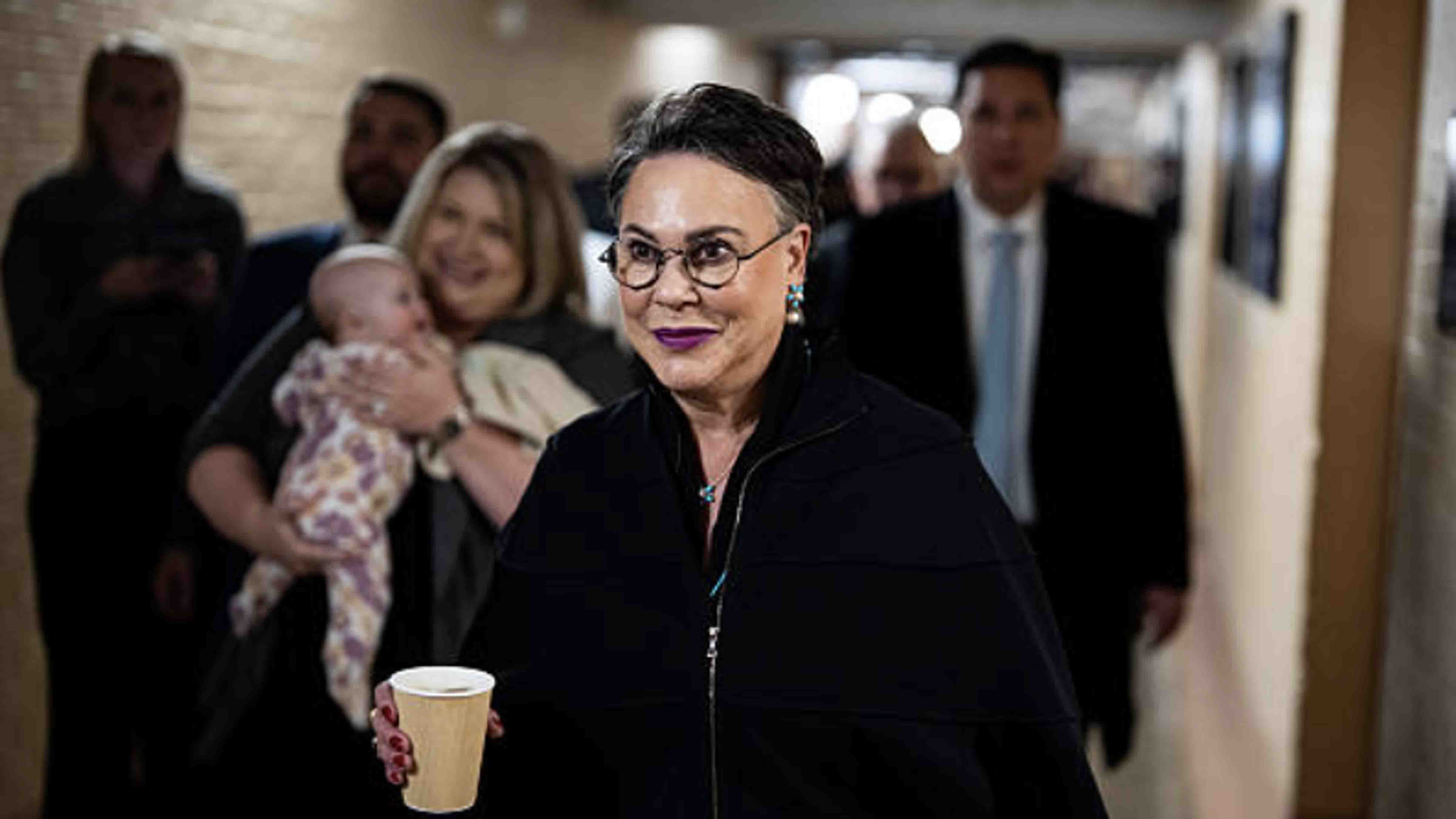 Rep. Harriet Hageman departs following a House Republican caucus meeting at the US Capitol in Washington, DC, US, on Wednesday, Dec. 10, 2025.