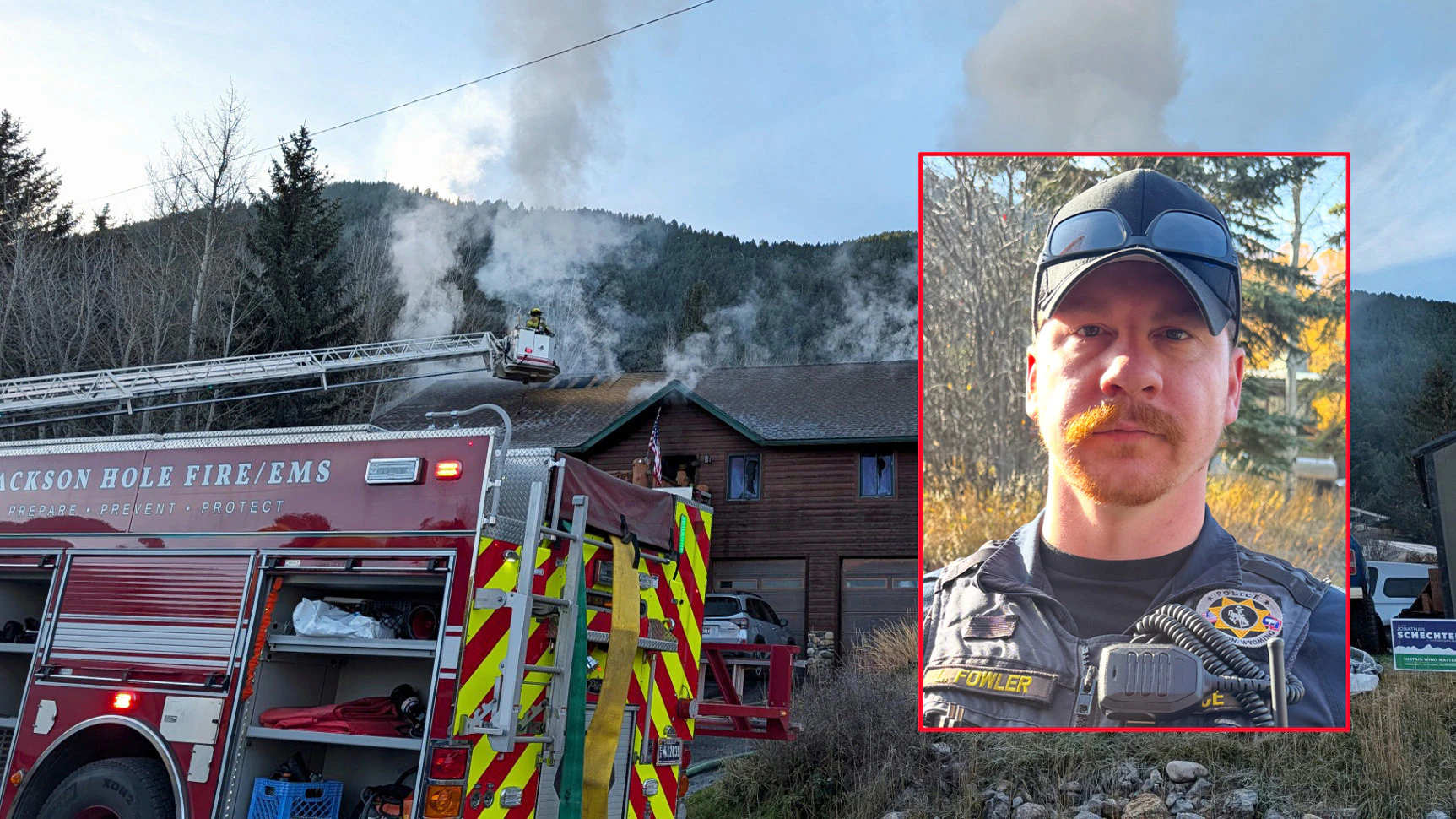 Jackson Police Officer Liam Fowler spotted smoke while driving on Flat Creek Drive and knew "something was off." His decision to pound on the door got the family out safely. “We had no idea our house was on fire,” homeowner Jim "Jimbo" Rooks said.