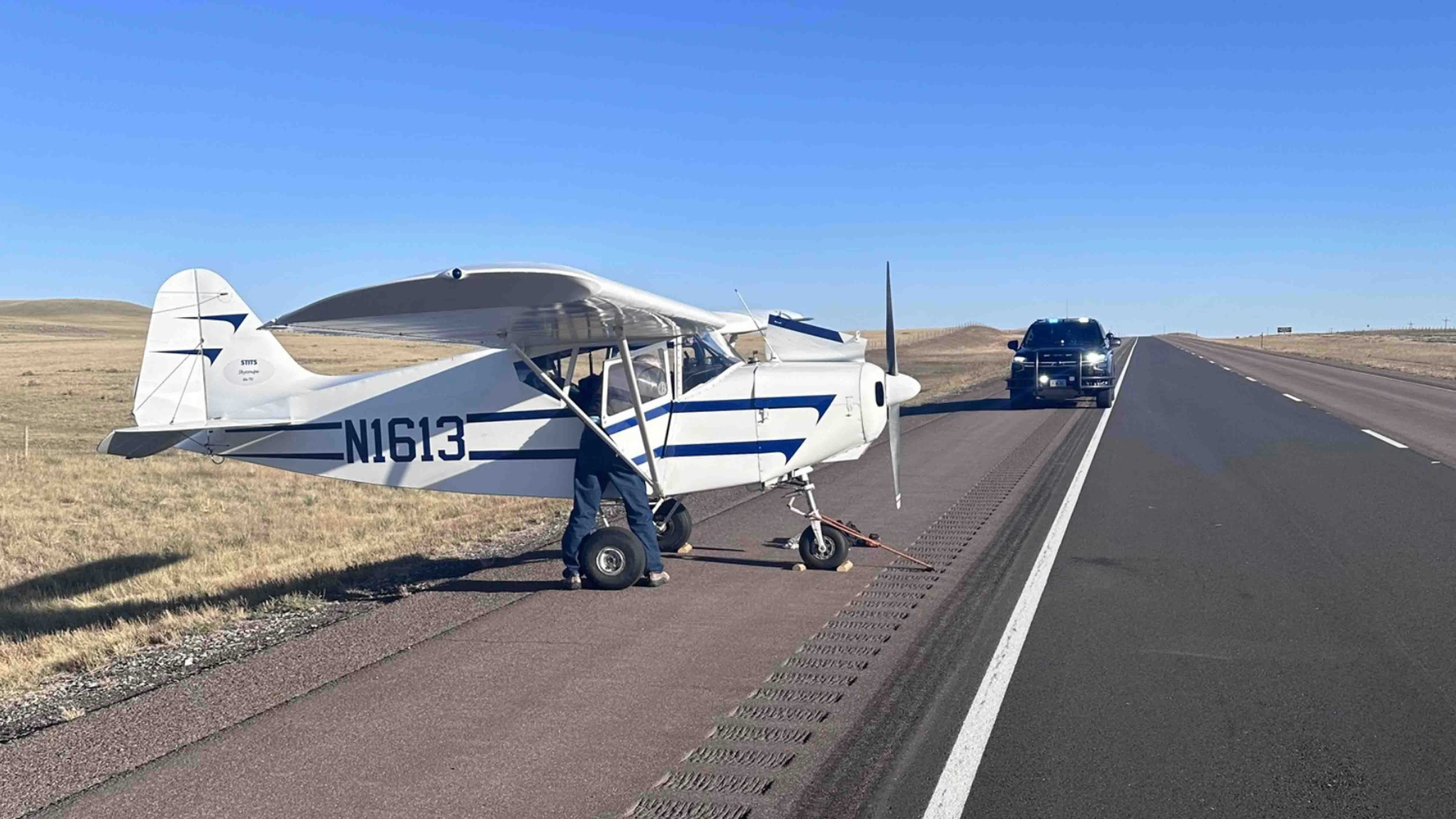 Plane lands on Interstate 25 on September 21, 2024