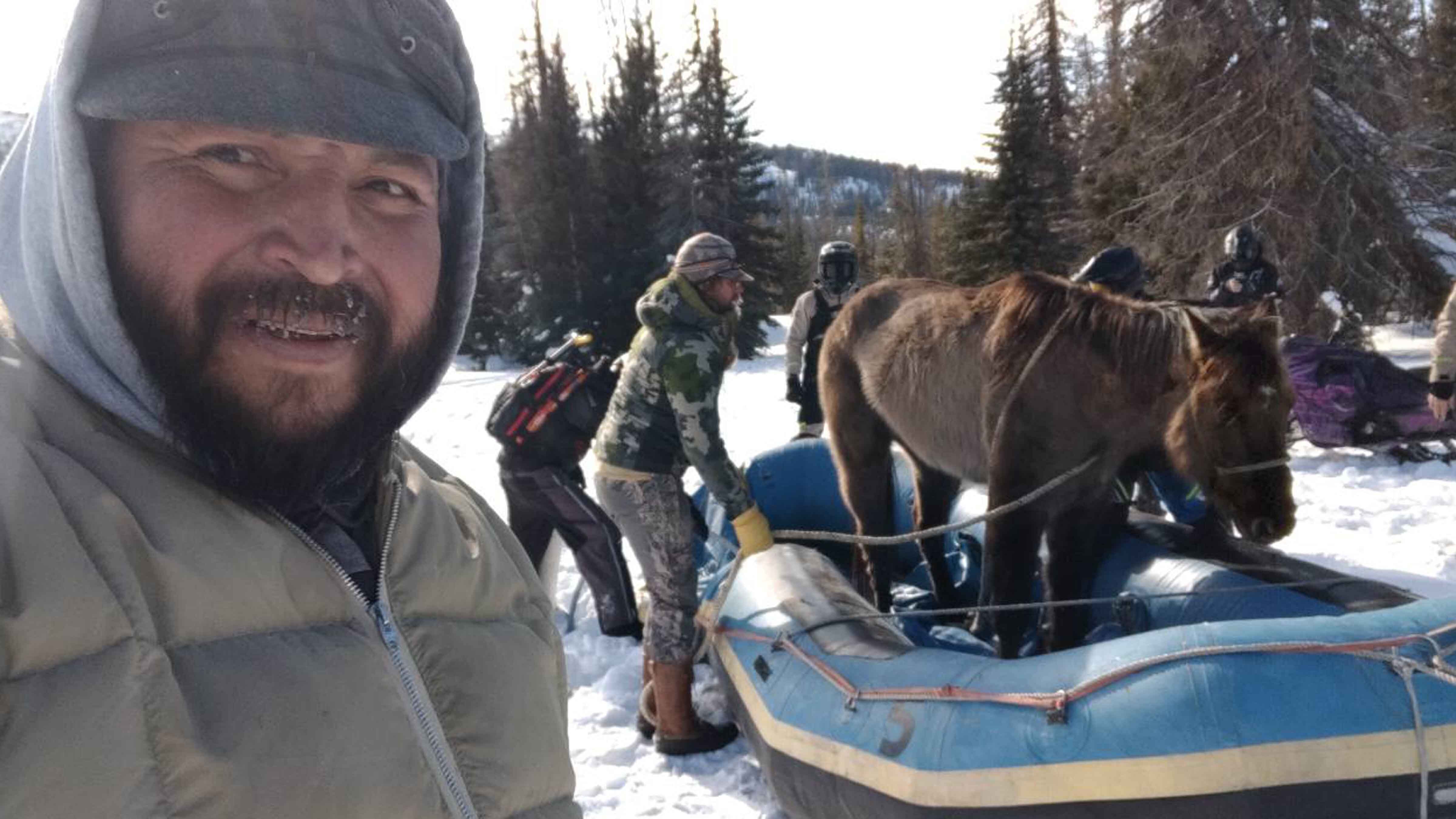 Dubois resident Preston Jorgenson alongside Mouse the horse, and other rescuers in the Wind River Mountains