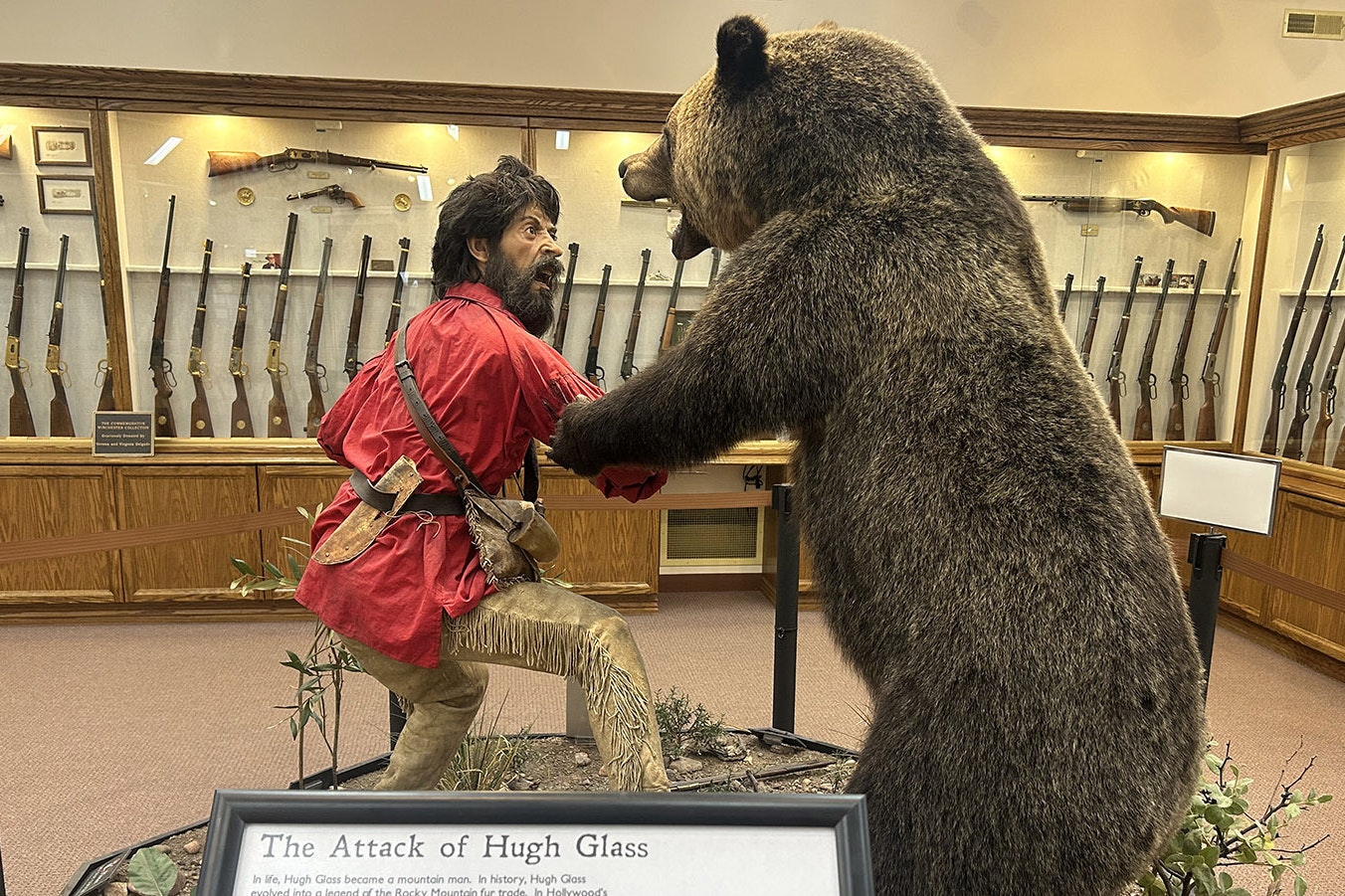 Mountain man Hugh Glass does battle with a sow grizzly in this exhibit at the Museum of the Mountain Man in Pinedale.